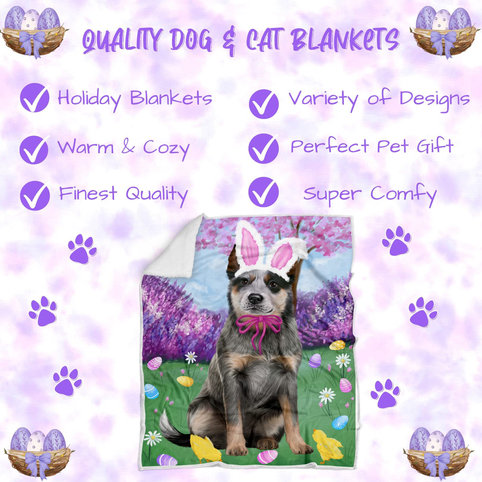 Blue Heeler Dog Blanket for Easter - Lightweight Soft Cozy Durable Pet Blanket - Animal Print Fuzzy Throw for Sofa Couch Bed - 50x60 Woven (BLNKT82541) - Perfect for Easter Gifts, Dog Lovers & Home Decor