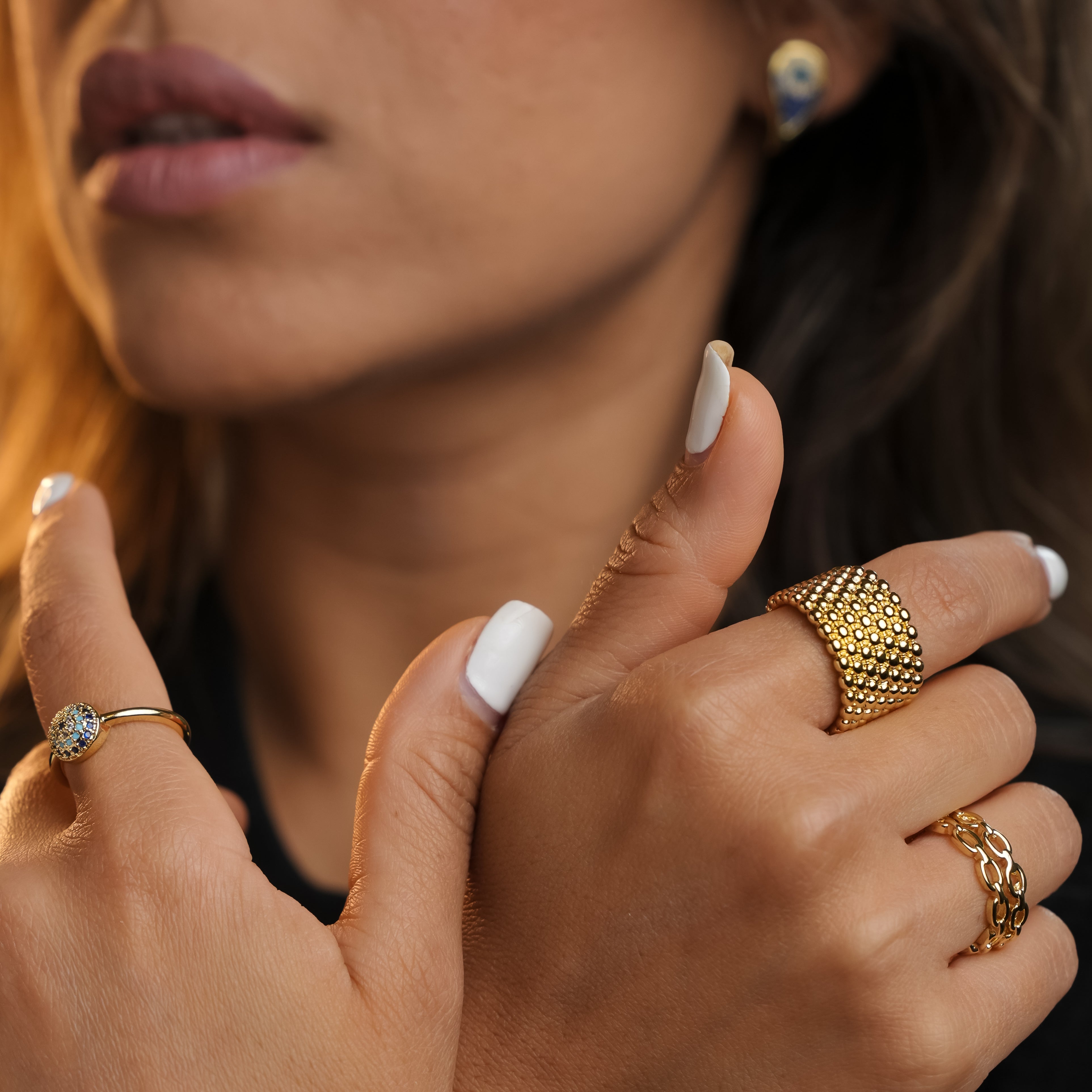 18K Gold Plated Adjustable Chain Link Ring for Women - Elegant Statement Jewelry for Parties, Weddings & Everyday Wear