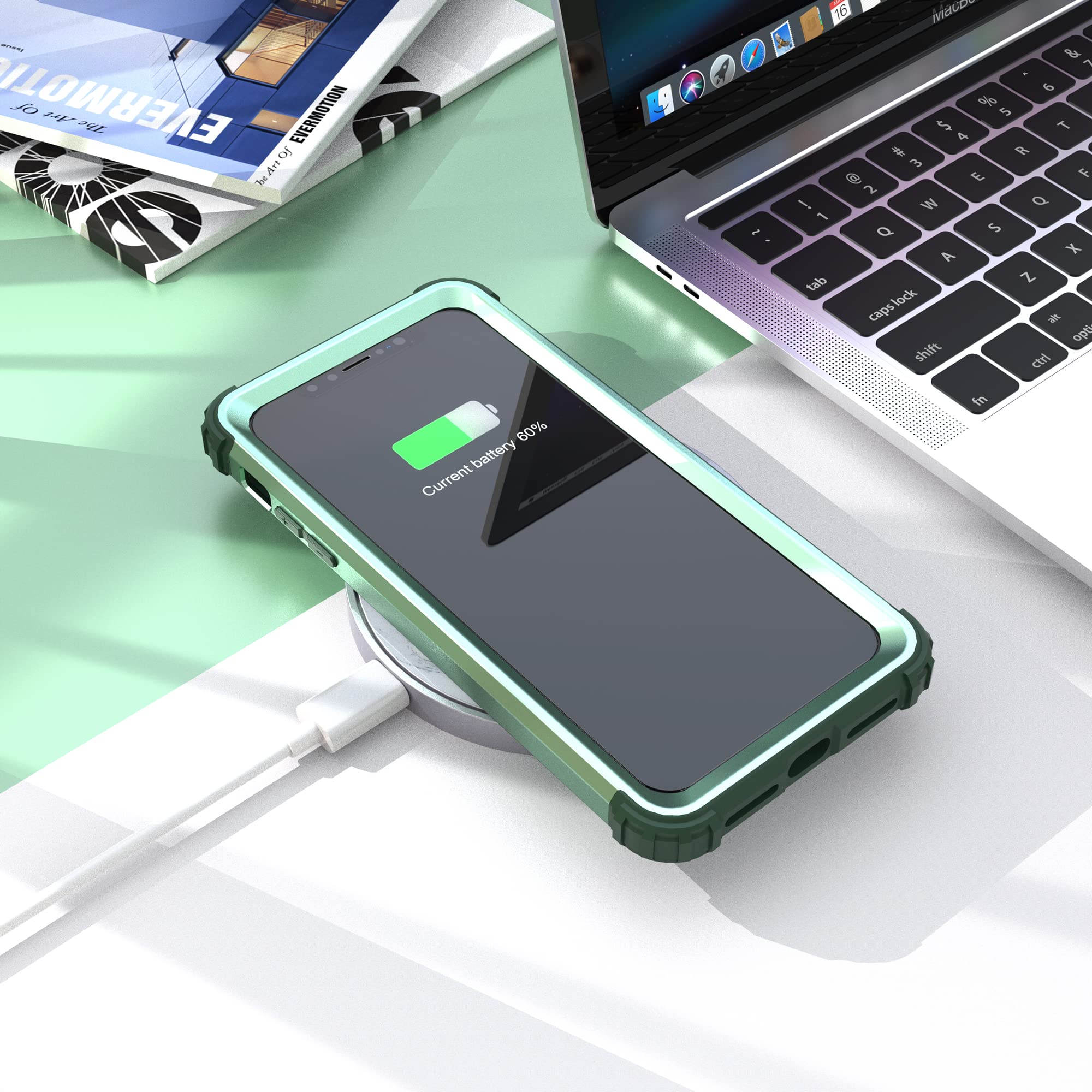 Premium Shockproof iPhone 11 Pro Max Case - 3-in-1 Hybrid Protection with Tempered Glass, Hard PC Back & Soft Silicone Bumper (Mint Green) | Perfect for Outdoor Activities, Work & Daily Use