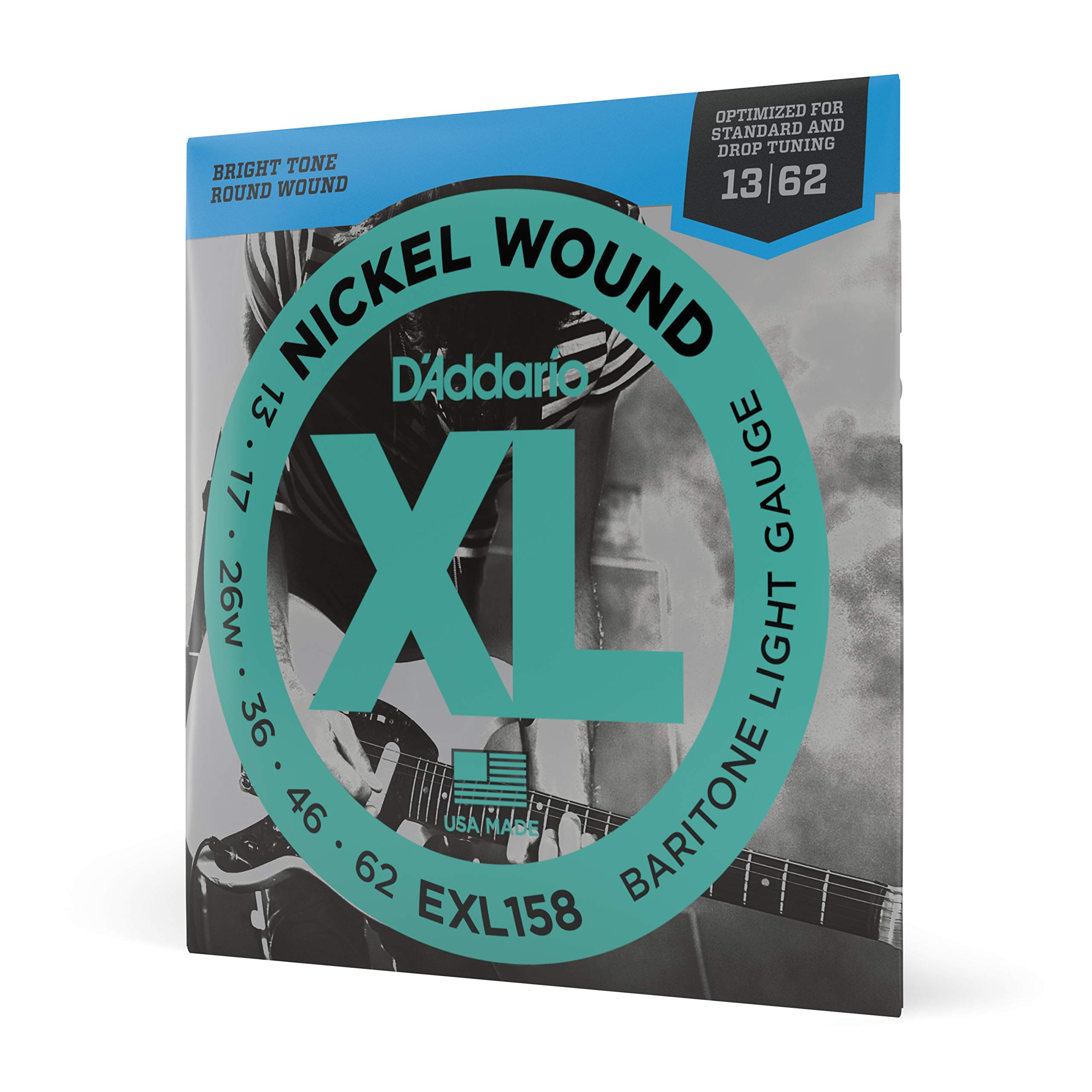 D'Addario EXL158 XL Nickel Electric Guitar Strings - 13-62 Light Baritone for 6 String Guitars - Perfect Intonation, Consistent Feel & Long-Lasting Durability - Ideal for Rock, Blues & Studio Recording