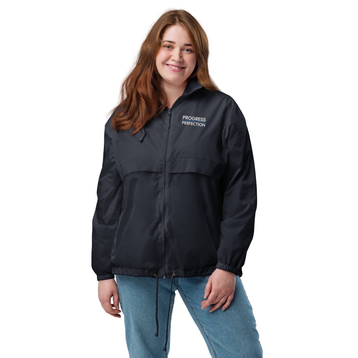 Progress Over Perfection Embroidered Windbreaker - Unisex Lightweight Jacket for Men & Women | Perfect for Outdoor Activities, Running, Hiking & Casual Wear
