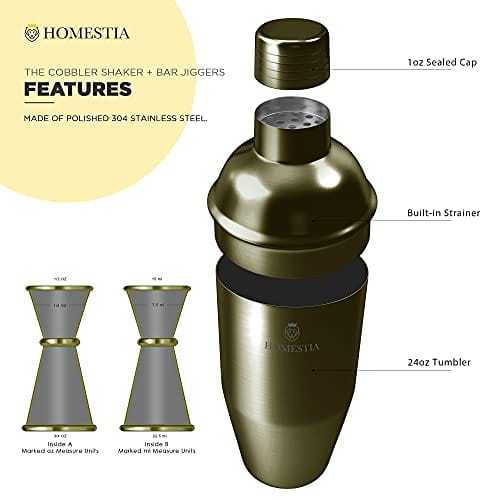 6-Piece Bronze Cocktail Shaker Set - Professional Bar Mixing Tools for Home & Commercial Use - Perfect for Margaritas, Martinis & Cocktail Parties