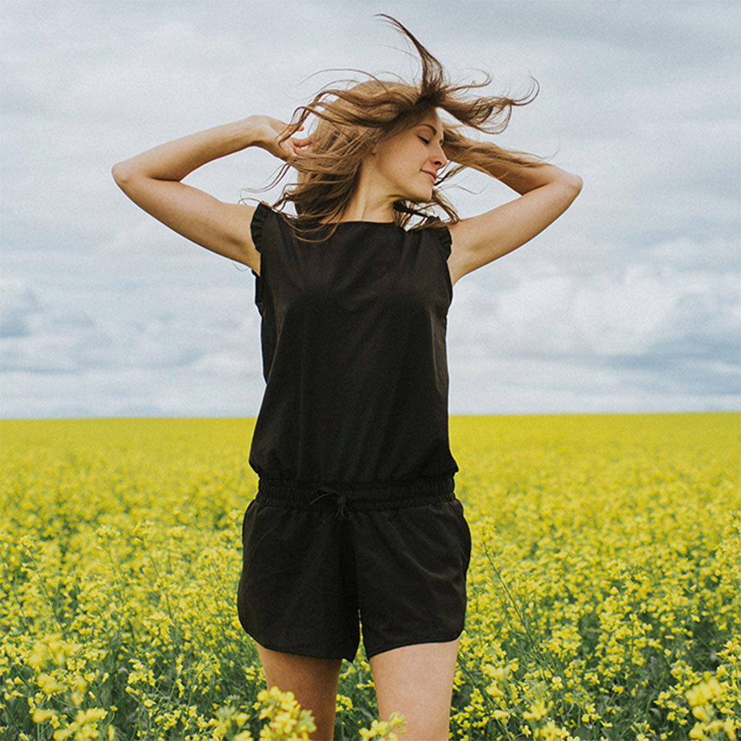 Stylish Black Romper for Women - Trendy Jumpsuit with Short Sleeves & Elastic Waist | Perfect for Summer Outfits, Beach Vacations & Casual Wear