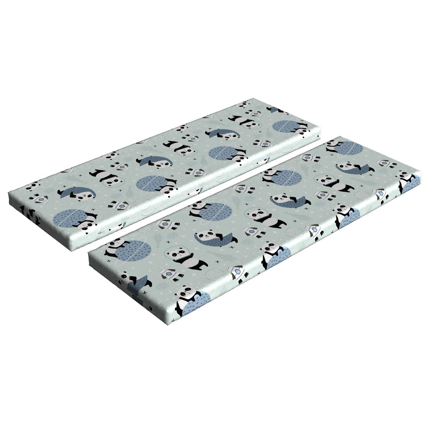Ambesonne Panda Bench Cushion Set of 2 - Space Themed Animal Print with Pastel Rockets & Stars - Standard Size Foam Seat Cushions with Decorative Cover - Perfect for Living Room, Nursery or Outdoor Bench Decor