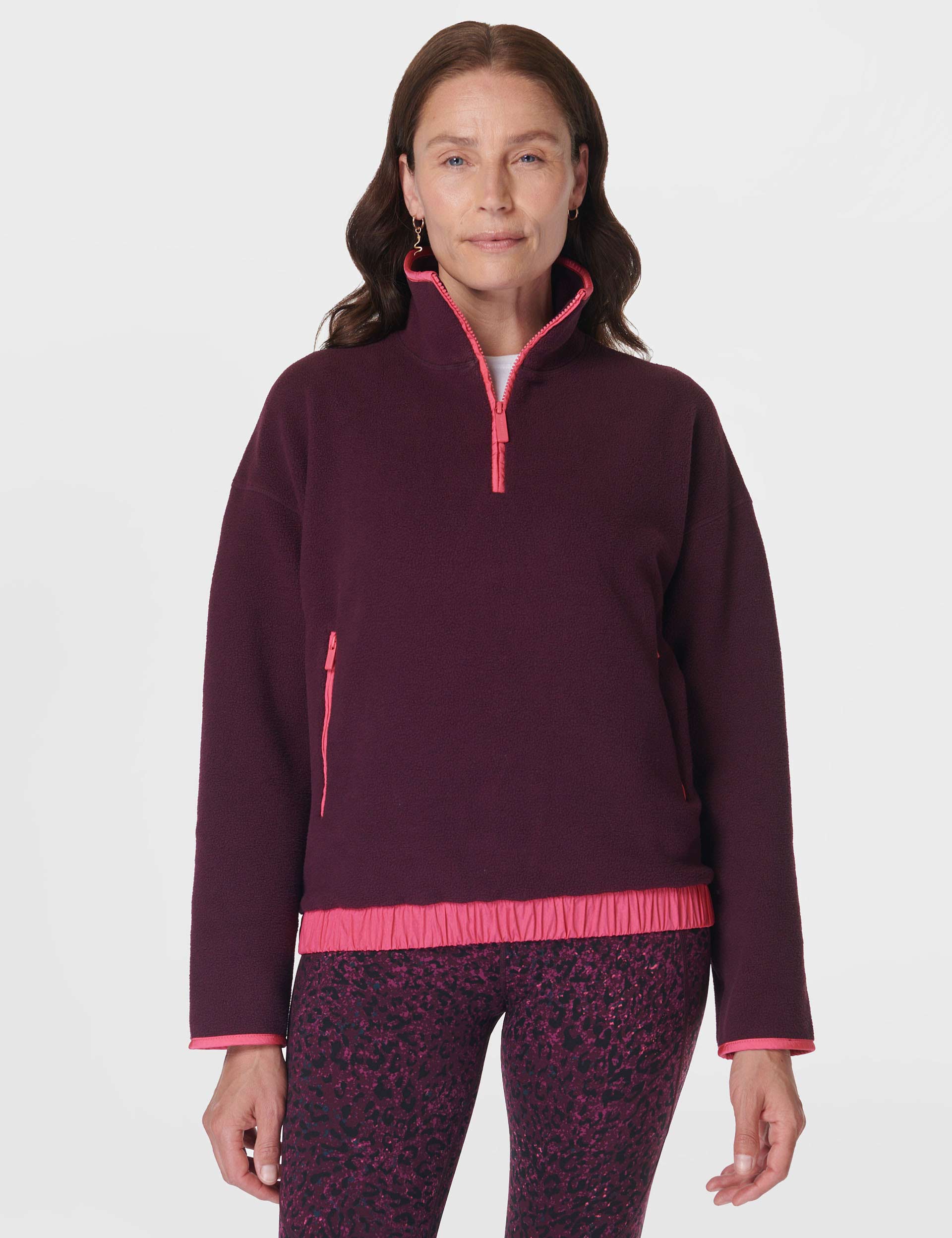 Women's Mallow Half Zip Pullover Sweatshirt - Soft Fleece Hoodie in Midnight Cherry Purple | Cozy Loungewear for Fall & Winter