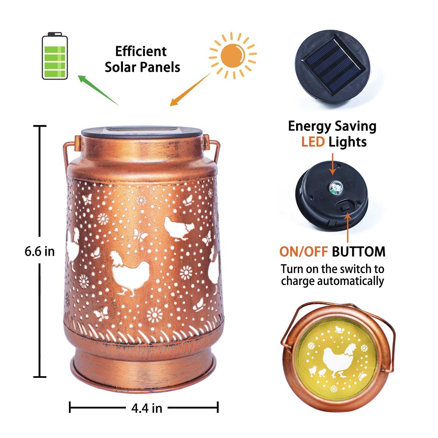 Solar Powered Chicken Lanterns - Waterproof Outdoor Hanging LED Decorative Lights for Garden, Yard, Patio, Lawn & Pathway - Unique Metal Chicken Shaped Solar Lights for Women & Men - Perfect for Backyard Decor, Landscape Lighting, Tabletop Centerpiece & Chicken Lover Gifts