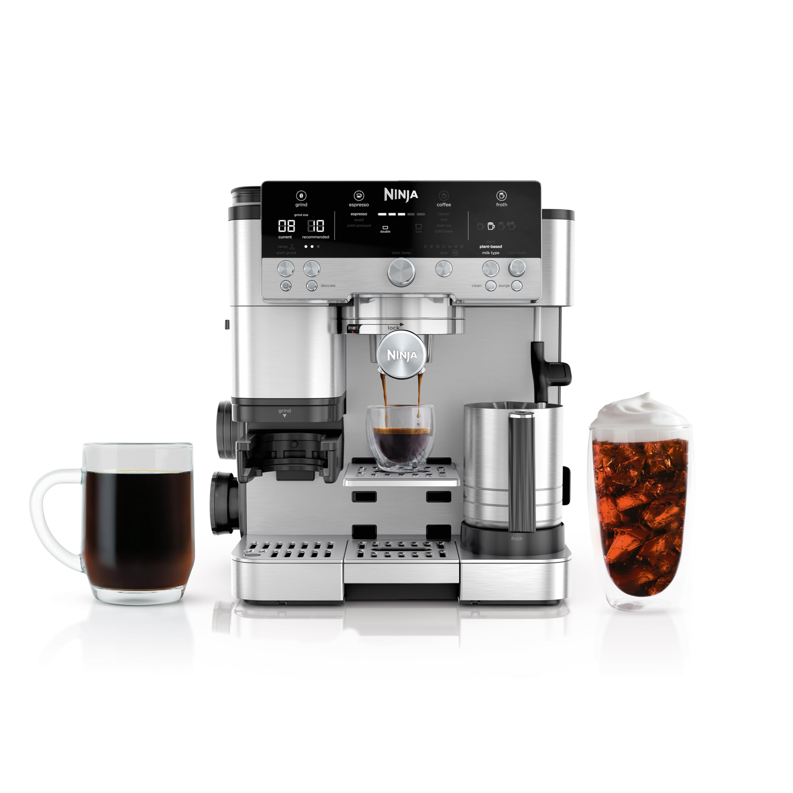 Ninja Luxe Café Premier Series Espresso Machine - 3-in-1 Drip & Cold Brew Coffee Maker with Built-in Grinder, Hands-free Frother for Dairy & Non-Dairy - Perfect for Home Baristas & Office Coffee Stations