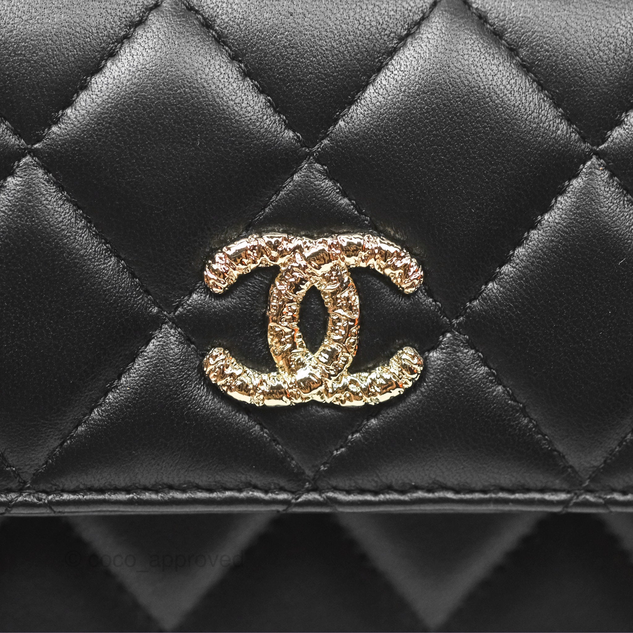 Chanel Camellia Handle Mini WOC Phone Holder Crossbody Bag with Chain - Black Lambskin Leather 23K Gold Hardware | Luxury Evening Out & Date Night Accessory