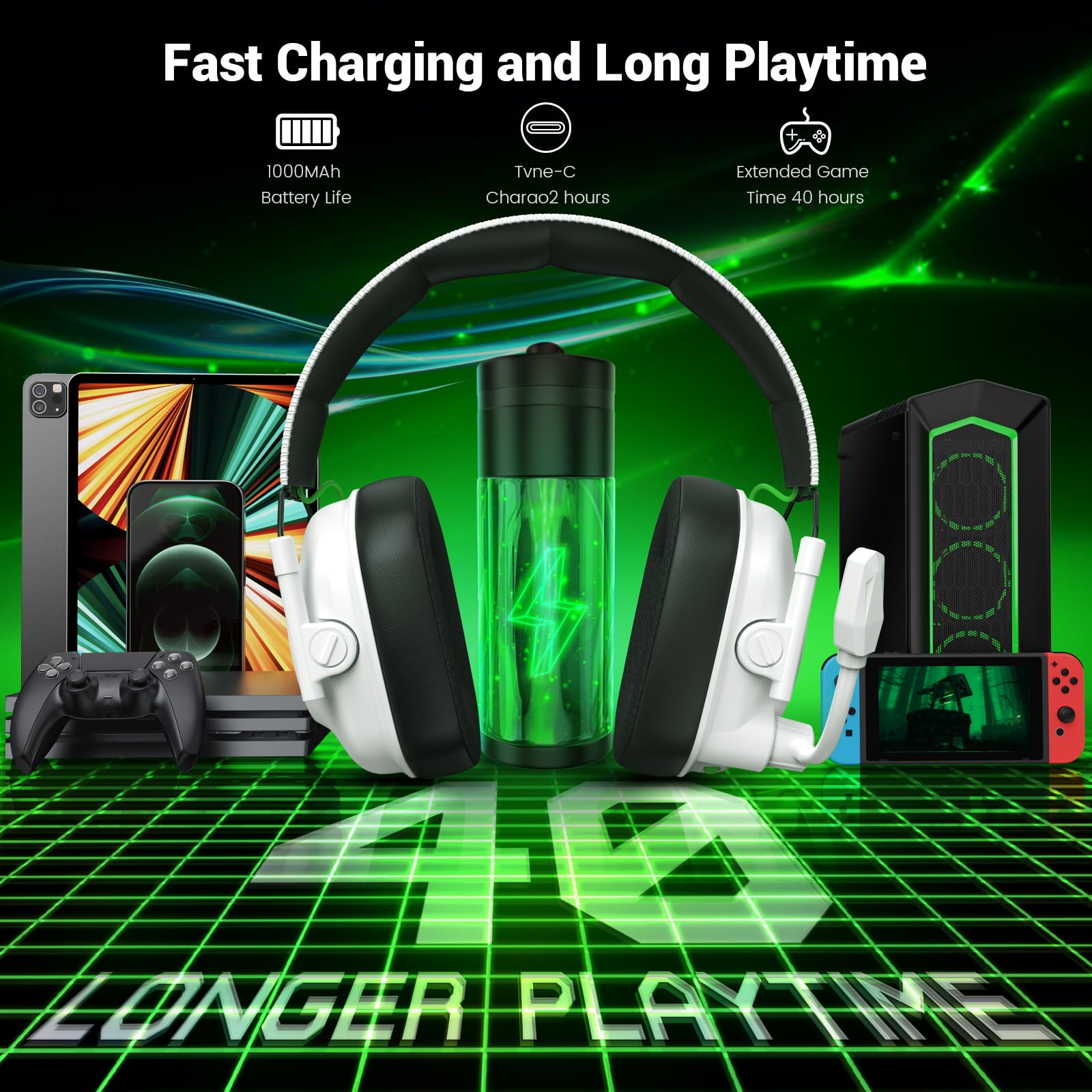 Premium Wireless Gaming Headset with Noise-Canceling Mic - Compatible with PC, PS5, PS4, Nintendo Switch & Mac | 2.4GHz Wireless & Bluetooth 5.4 | 50mm Drivers, RGB Lighting, 40H Battery Life (White) - Perfect for Competitive Gaming, Streaming & Long Gaming Sessions