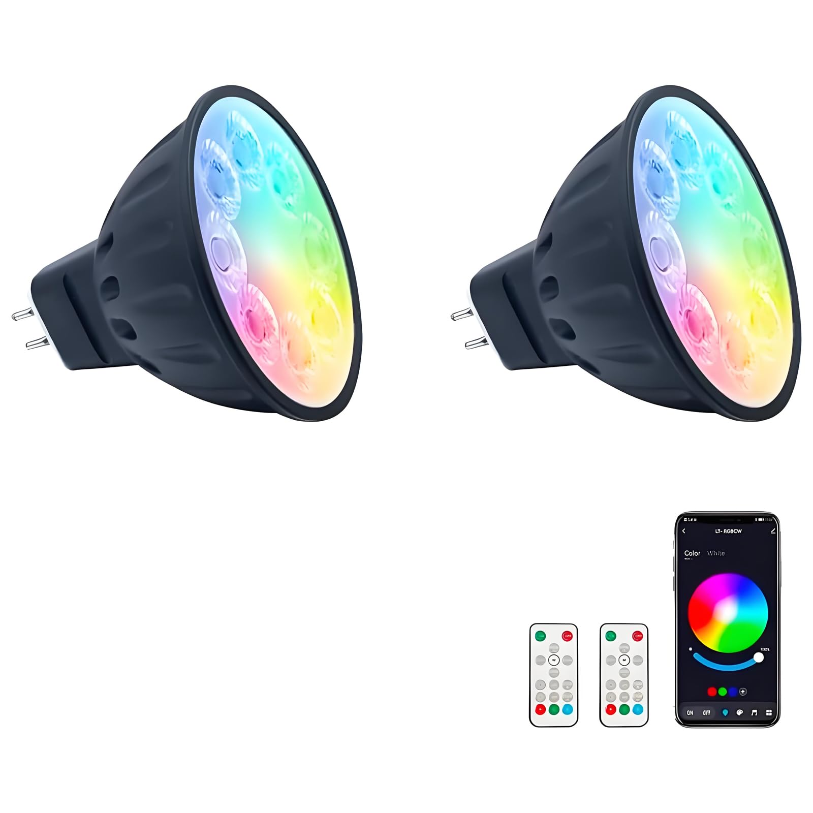 RGBW Smart MR16 LED Bulbs 5W - Color Changing & CCT Tunable (2700K-6500K) with Remote & Bluetooth App Control for 12V Low Voltage Landscape Lighting - 2 Pack - Perfect for Garden Paths, Pool Areas & Outdoor Decoration