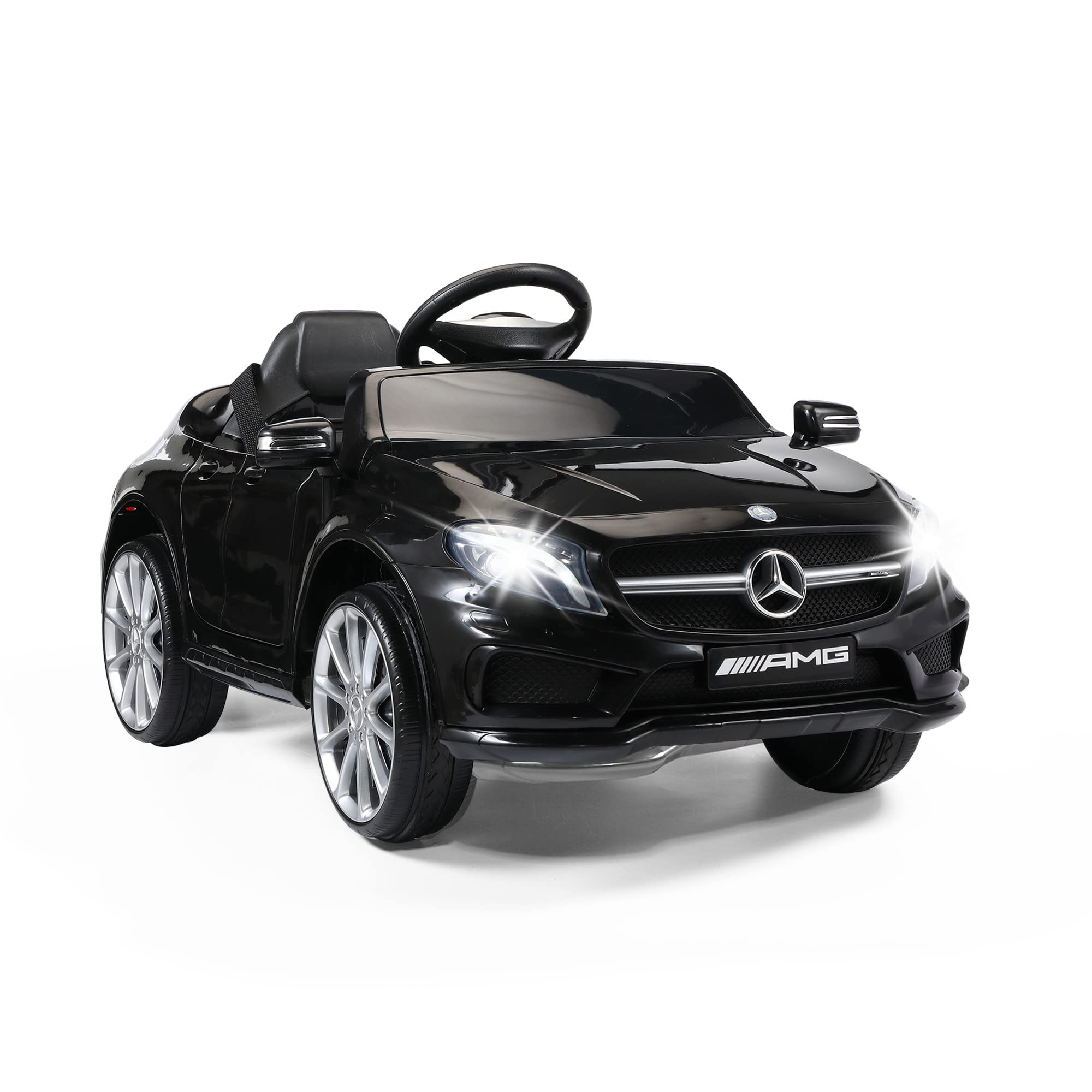 TOBBI Licensed Mercedes Benz Ride On Car for Kids - 2.4G Remote Control, Double Doors, 5-Point Safety Belt, LED Lights (Black) - Perfect for Indoor & Outdoor Play, Birthday Gifts, and Family Fun