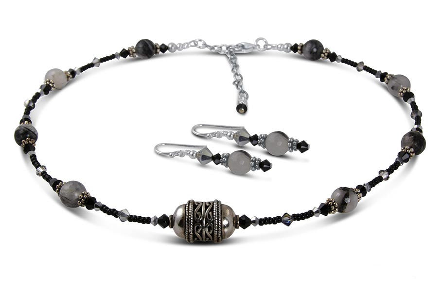Jet Black Quartz Bead Necklace Set for Women - Elegant Healing Crystal Jewelry for Meditation, Yoga & Spiritual Energy - Perfect Gift for Birthday, Anniversary & Special Occasions