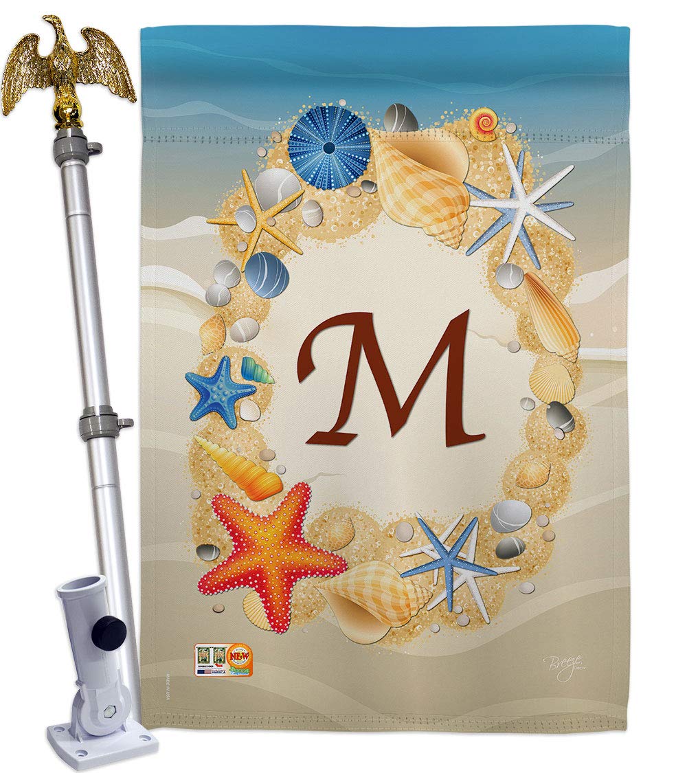 Summer M Coastal Beach House Flag Set - 28x40in w/Flagpole for Outdoor Decor