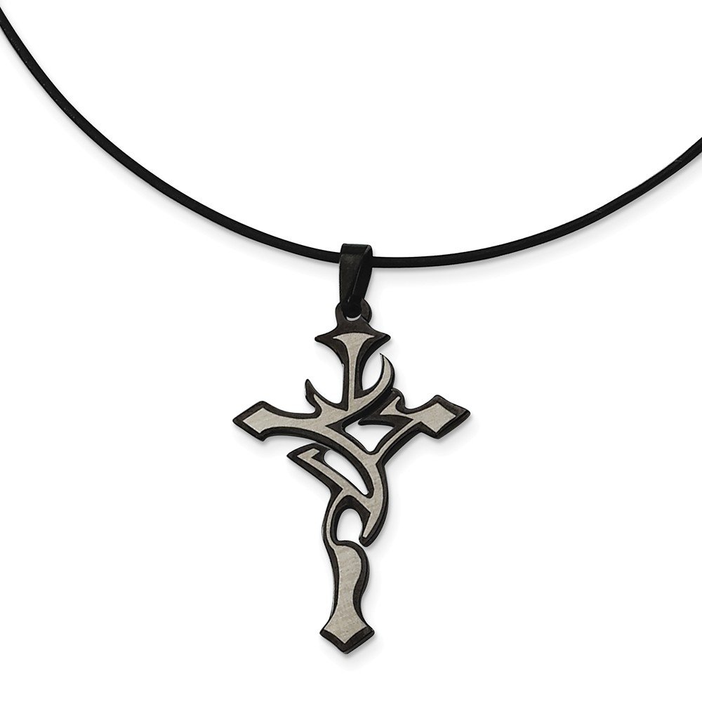 Stainless Steel Black Plated Cross Pendant Necklace with Grey Accent - Religious Jewelry for Men & Women, Perfect for Gifts, Church, Weddings and Everyday Wear