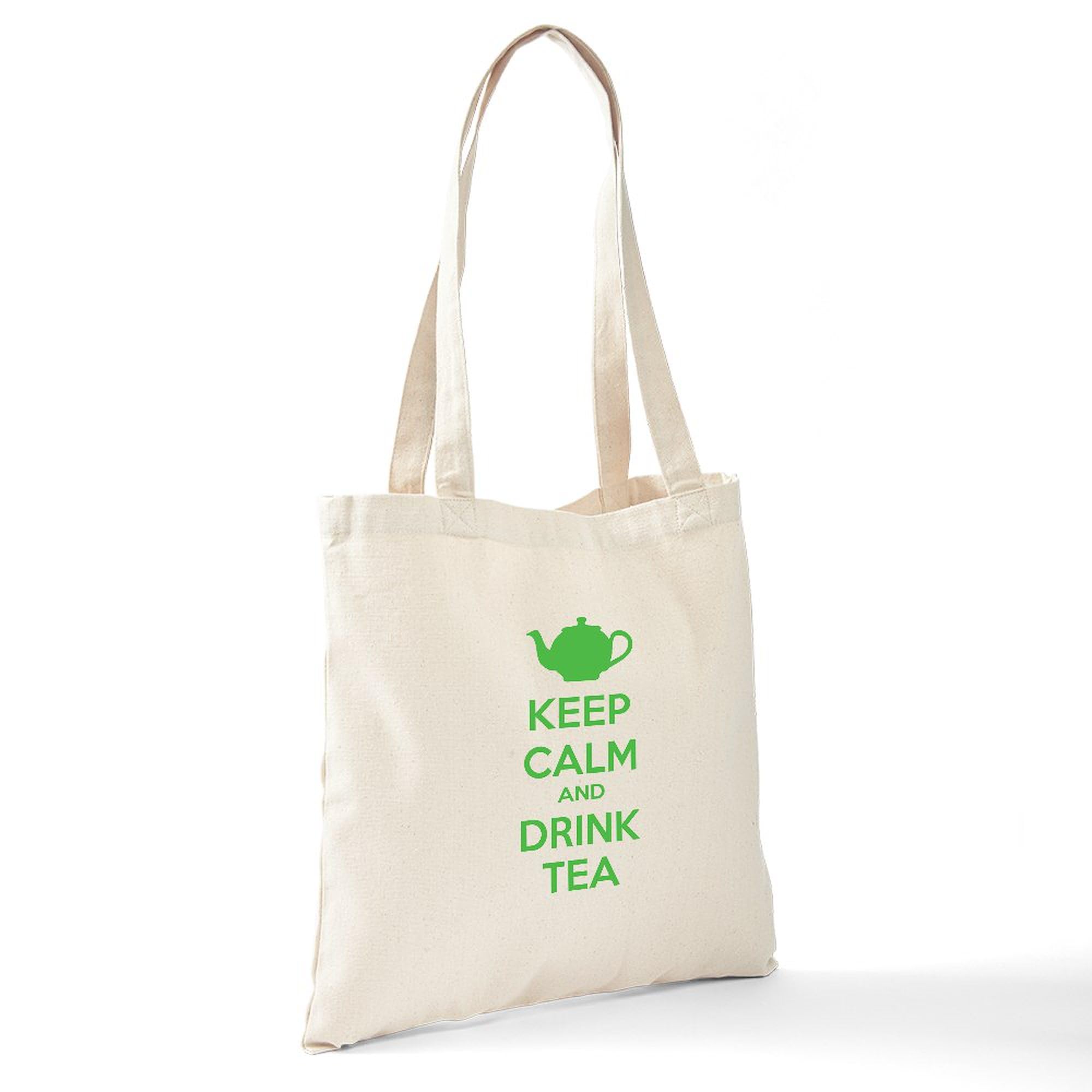 Keep Calm And Drink Tea Tote Bag - Natural Canvas Reusable Shopping Bag for Groceries, Beach, Work & Daily Use
