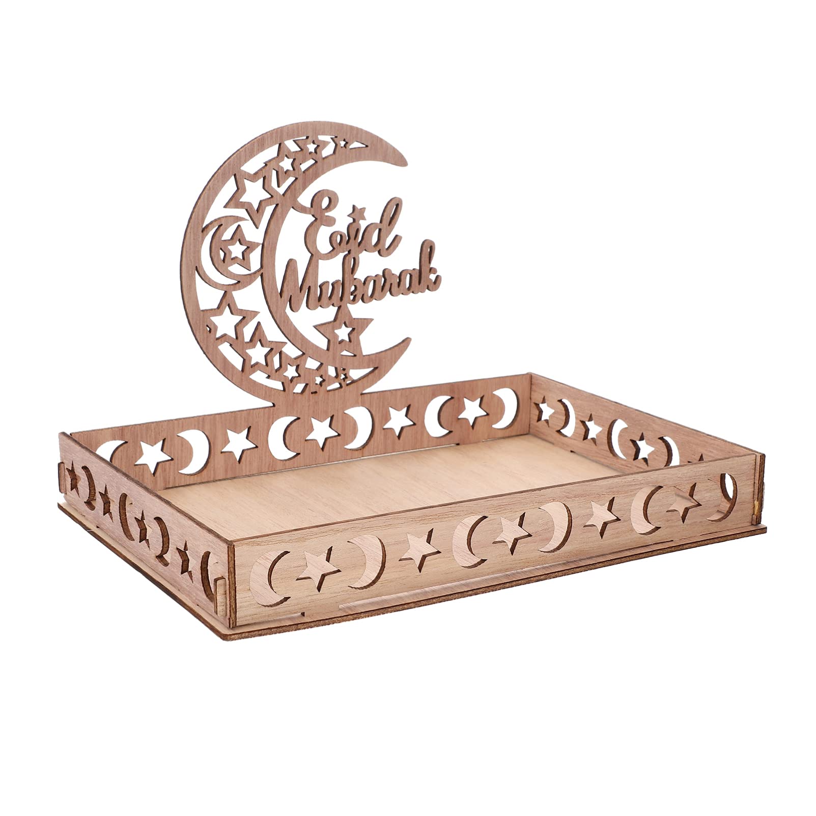 Ramadan Wooden Serving Tray - Eid Moon Star Dessert Plate for Snacks, Fruits & Sweets | Decorative Mubarak Party Tableware for Ramadan & Eid Celebrations | Perfect for Home Decor, Holiday Gatherings & Gift Giving