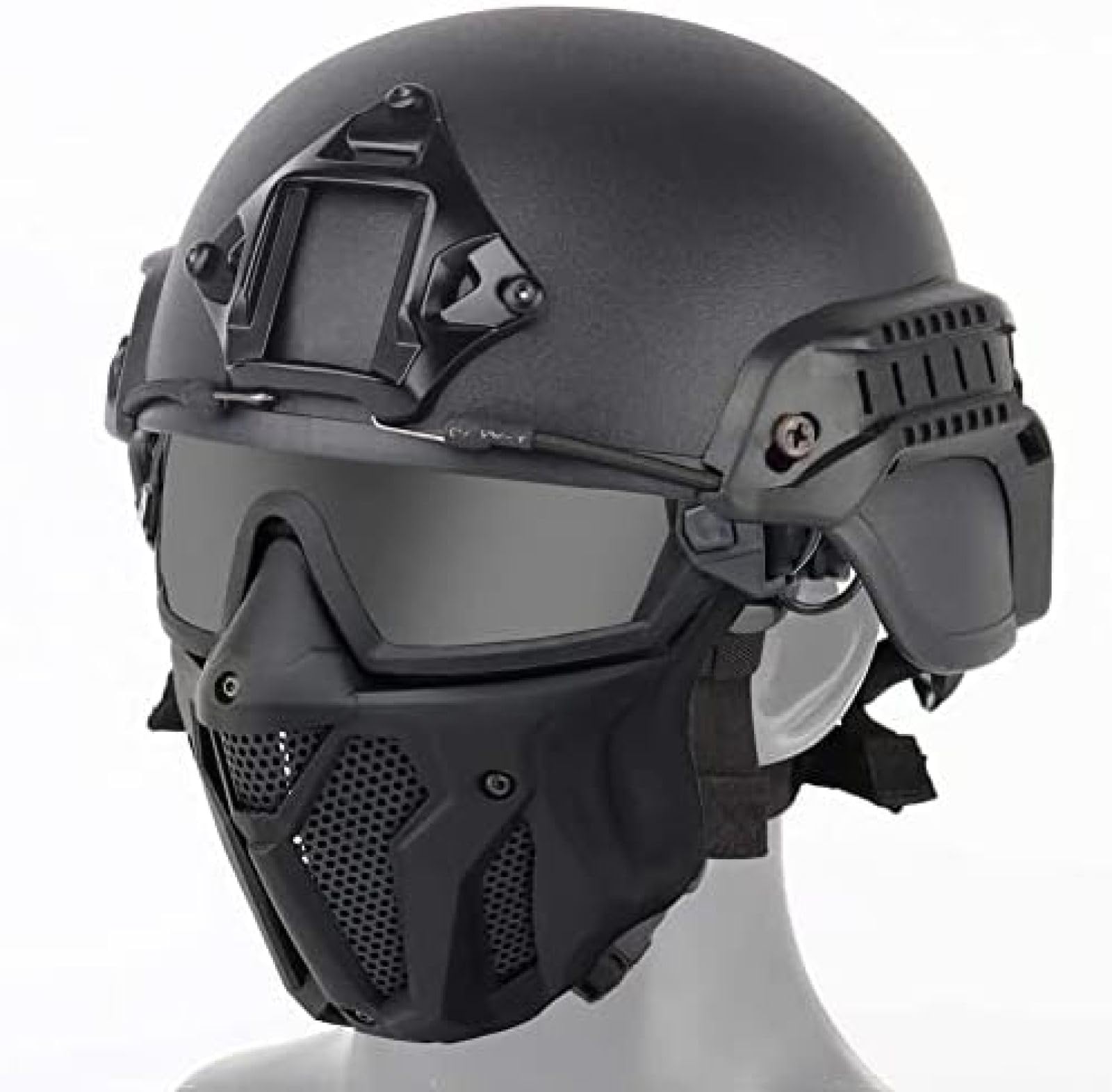 Full Face Tactical Mask with Goggles & ACH Helmet for Airsoft, Paintball, CS Games - Adjustable 30x19cm (Black) - Perfect for Outdoor Combat Sports & Military Simulation