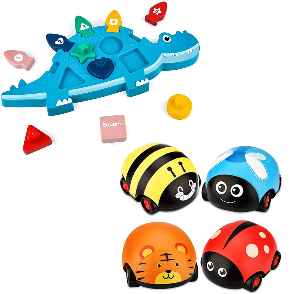 LiKee Animal Toy Cars & Dinosaur Playset - Fine Motor Skills Learning Toys for Toddlers - Perfect for Preschool Education, Sensory Play & Early Childhood Development
