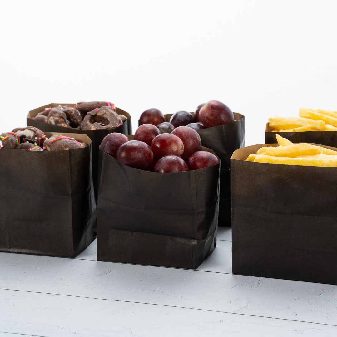 Eco-Friendly Black Paper Snack Bags 4x2.25x3.75 Inches - 100 Count Bulk Pack for Parties, Picnics & School Lunches | Small Food Storage Bags | Disposable Snack Pouches