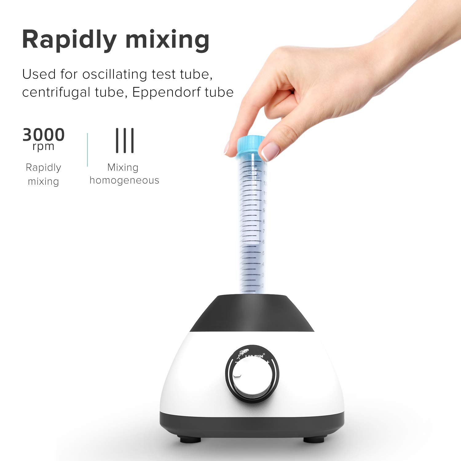 LAB FISH Mini Vortex Mixer - Adjustable Speed 0-3000 RPM, Touch Function for Efficient Mixing | Ideal for Test Tubes, Acrylic Paints, Gel Polish, Nail Polish & Eyelash Adhesives (Up to 50ML) | Perfect for Lab Experiments, Nail Salons & DIY Crafts