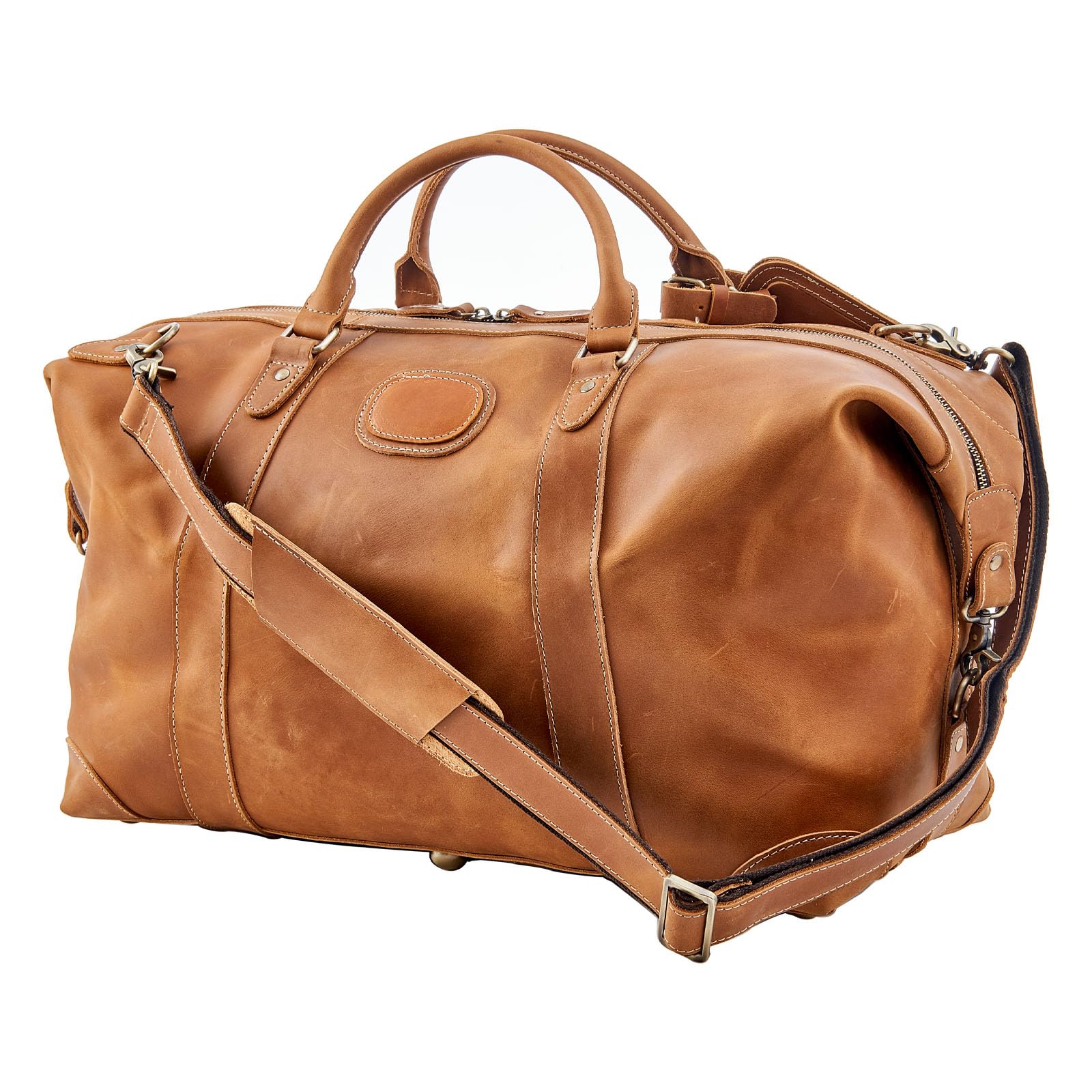 Premium Full Grain Leather Duffle Bag for Travel - Vintage Brown Lightweight Waterproof Carry-On Weekender Overnight Bag for Men & Women | Perfect for Business Trips, Gym, Weekend Getaways & Airplane Carry-On