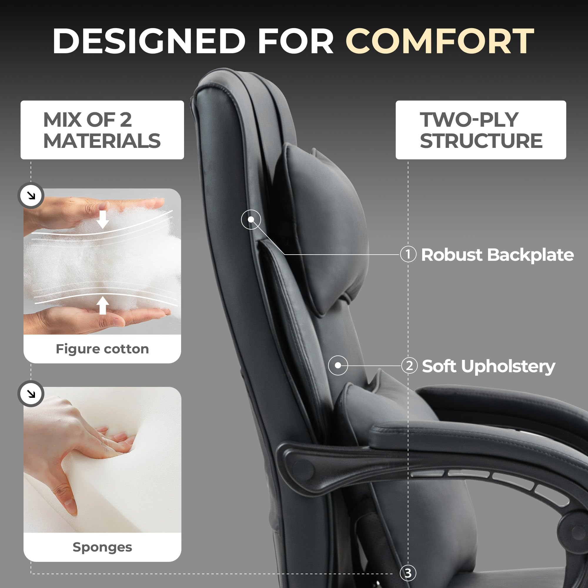 Dowinx Big and Tall Executive Office Chair - Ergonomic High Back Leather Computer Desk Chair with Footrest & Lumbar Support - 350LBS Capacity Swivel Reclining Gaming Chair for Home Office & Workspace - Black