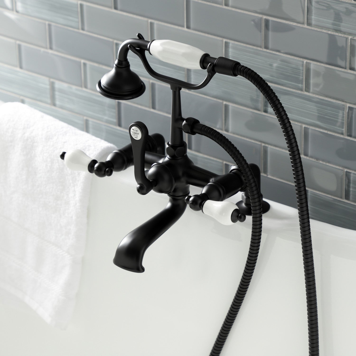 Vintage Matte Black Clawfoot Tub Faucet with Hand Shower - 3 Handle 2 Hole Deck Mount Bathroom Fixture for Classic & Modern Bathrooms | Perfect for Bathroom Renovation & Spa-Like Experience