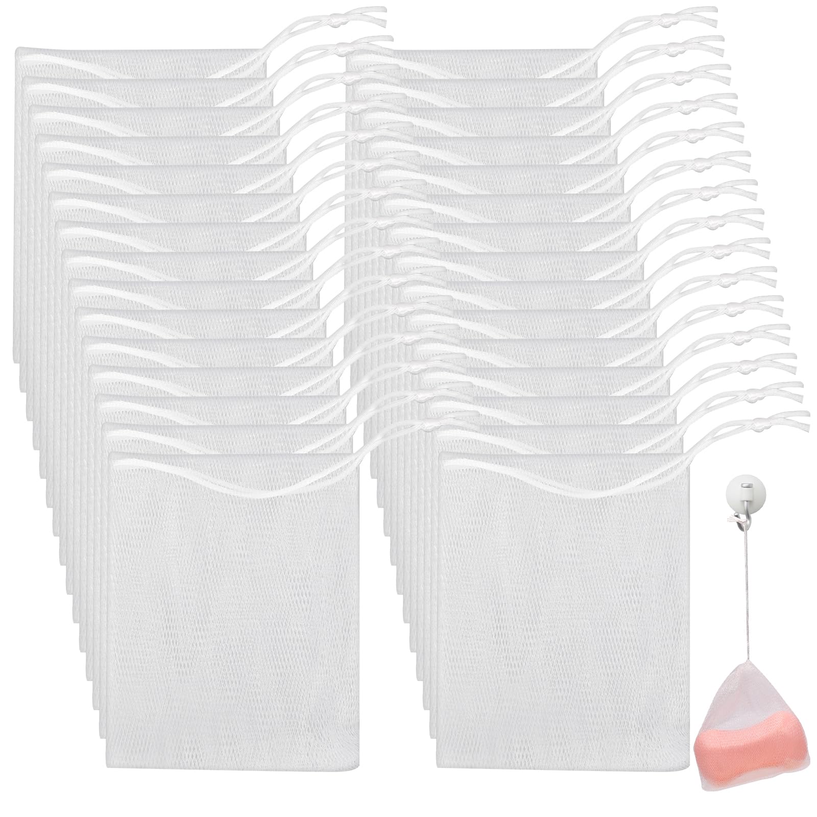 Mozeat 30-Pack Exfoliating Mesh Soap Saver Pouches with Drawstring - Reusable Soap Bags for Handmade Soap, Bath & Shower | Creates Rich Lather, Extends Soap Life, Perfect for Travel & Eco-Friendly Bathing