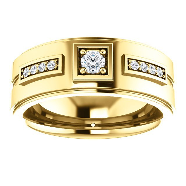 14KT Gold Men's Diamond Accent Band Ring - 0.15 CTW Round Cut Wedding Band for Men, Perfect for Engagement, Anniversary & Special Occasions