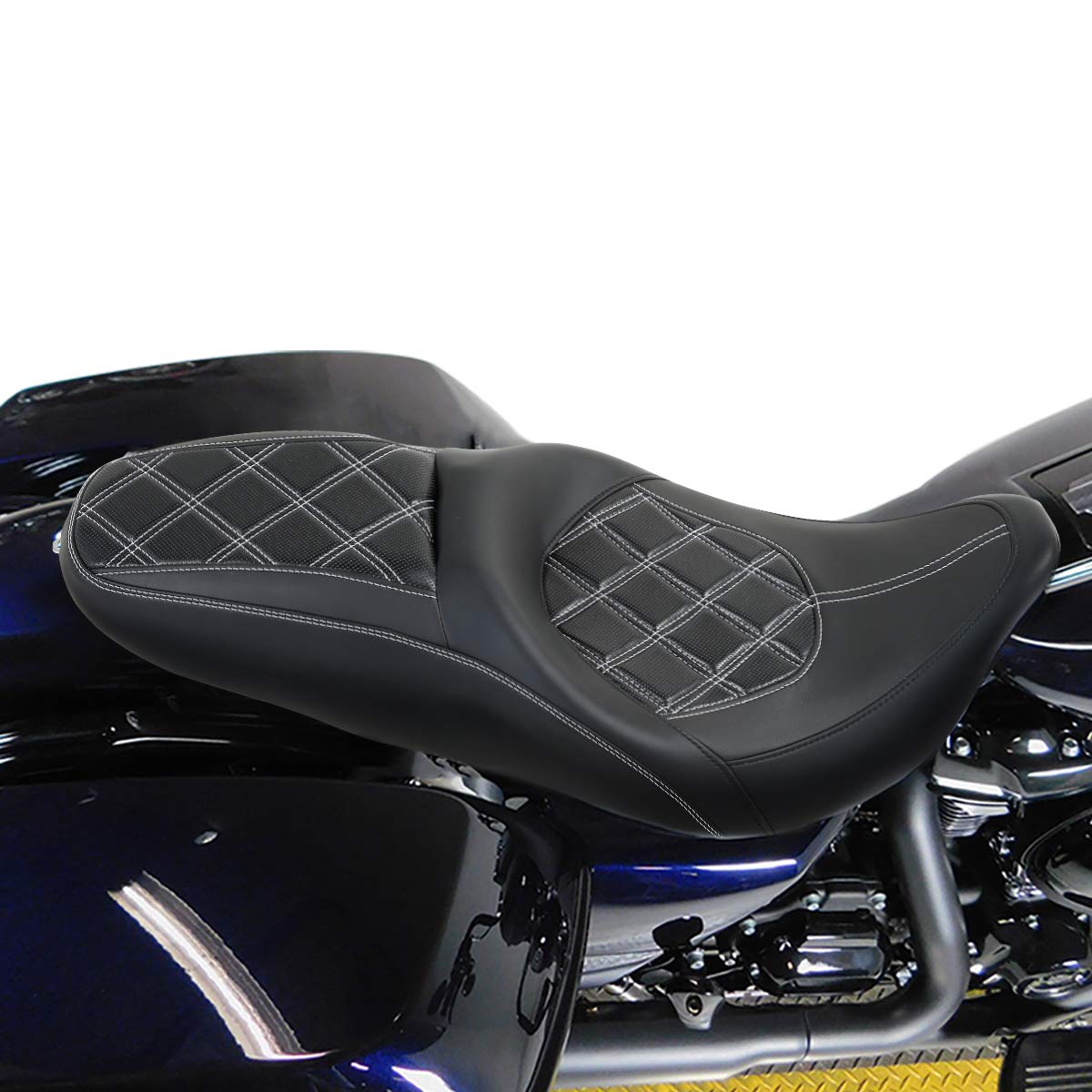 Premium One-Piece 2-Up Bucket Seat for Harley Davidson Road King/Street Glide/Electra Glide/Road Glide (2009-2023) - Comfortable Motorcycle Driver & Passenger Seat for Long Rides and Touring