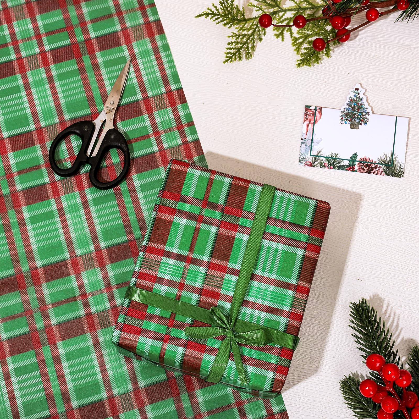 Whaline 100 Sheets Christmas Plaid Tissue Paper - Red & Green Buffalo Check Gift Wrapping Paper for Xmas, Birthday, Wedding, Holiday Presents (13.7 x 19.6 Inch) - Perfect for DIY Crafts, Party Decorations, and Festive Gift Packaging