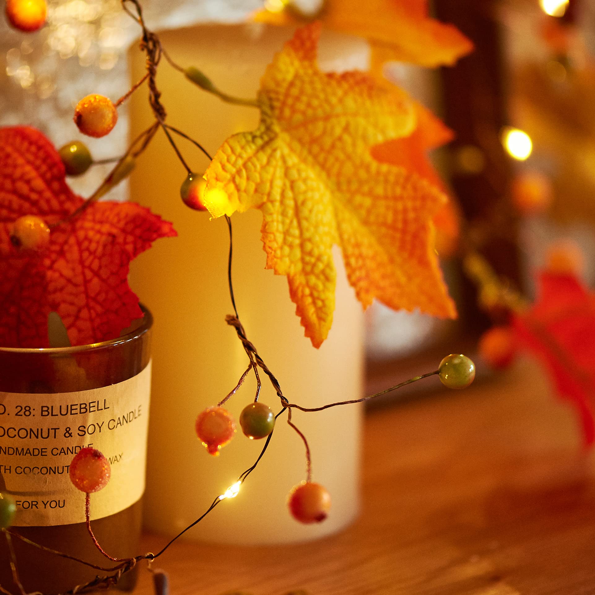 Fall Fairy Lights - Battery Operated Maple Garland for Thanksgiving & Indoor Decor