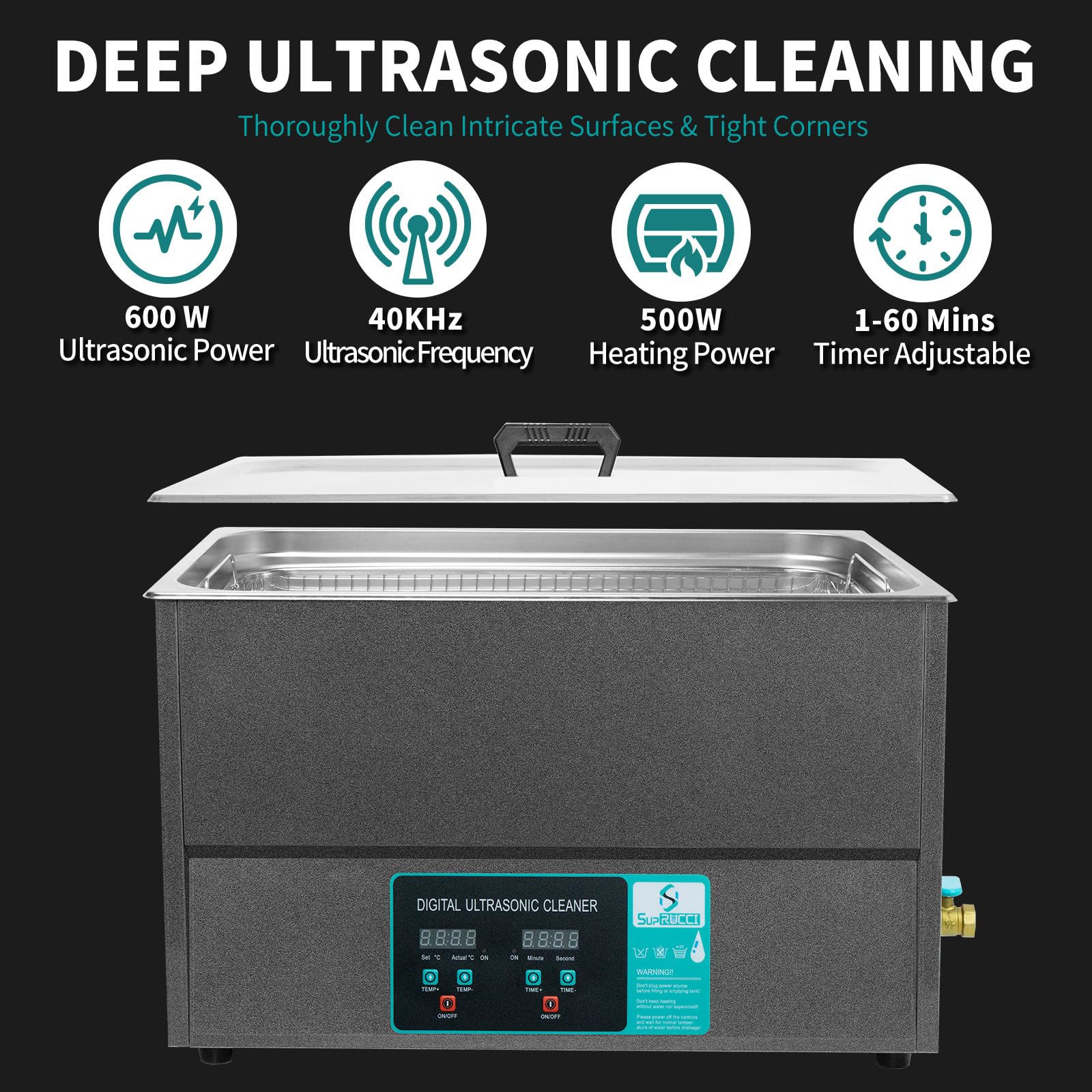 600W 30L Ultrasonic Cleaner with Heater & Timer - Professional Cleaning for 3D Printed Parts, Carburetors, Circuit Boards, Jewelry - Effectively Removes Oil, Grease & Rust - Ideal for Industrial, Automotive & Home Workshop Use