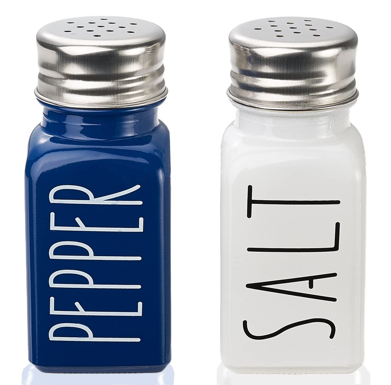 Rustic Farmhouse Glass Salt and Pepper Shakers Set - Elegant Kitchen Decor for Women, Wedding Gift & Home Decoration - Durable No-Words-Rubbing-Off Design (Blue) - Perfect for Dining Tables, Housewarming Gifts, and Country-Style Kitchens