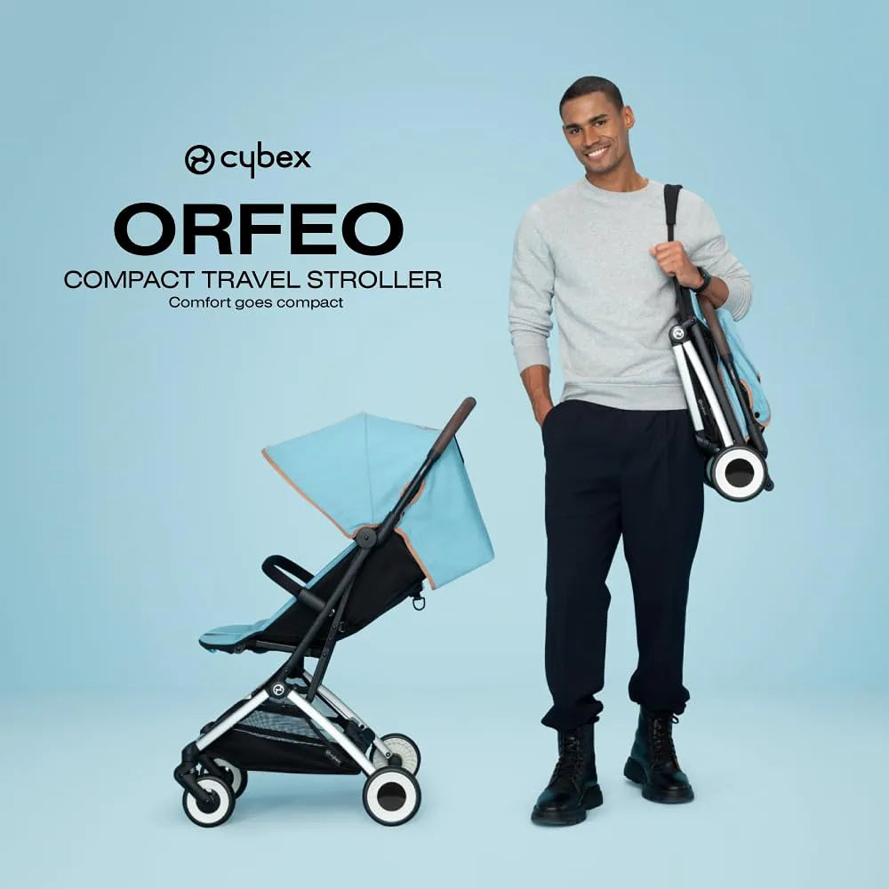 Orfeo Compact Lightweight Travel Stroller for Toddlers - Easy Fold, Portable Baby Stroller with Canopy - Perfect for Airplane, Beach, Shopping & City Walks (Beach Blue)