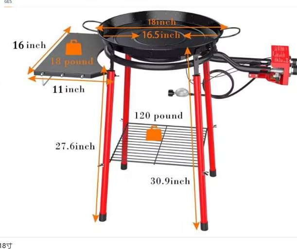 18 Inch Professional Paella Pan and Burner Set with Stand - Includes Carry Bag, Built-In Ignitor & Regulator Hose - Perfect for Outdoor Cooking, Parties & Spanish Cuisine (12 Servings)