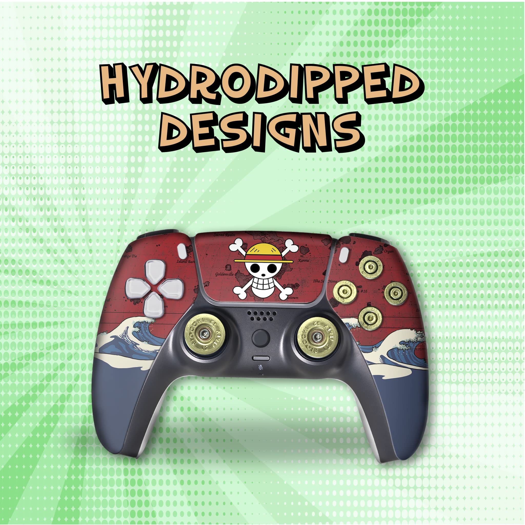 Custom Wireless PS5 Controller for Playstation 5 Console - One Piece Bullet Design with Permanent Hydro-Dip Printing | Compatible with PS5 Games | Perfect for Gaming Enthusiasts & Collectors | Made in USA