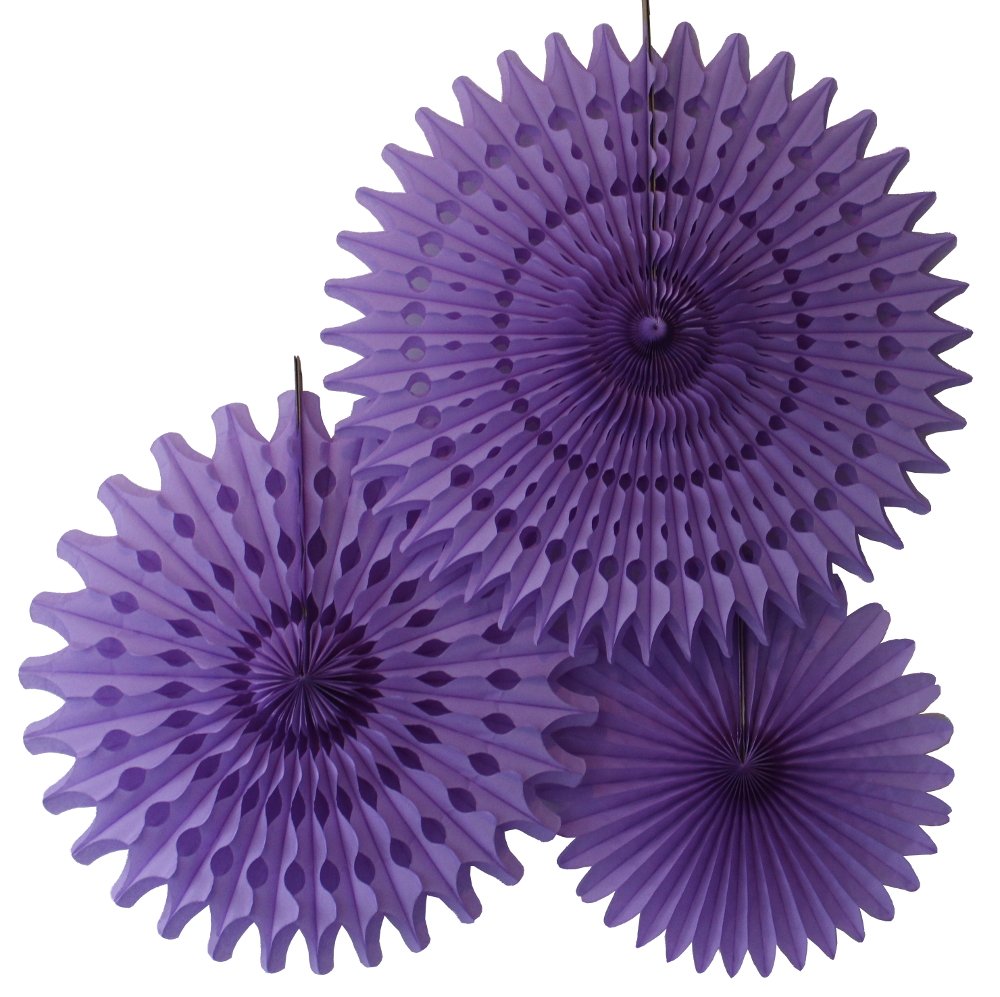 3-Pack Lavender Tissue Paper Fans (13-21 Inch) - Elegant Wedding Decor, Party Supplies & Home Decoration Accessories