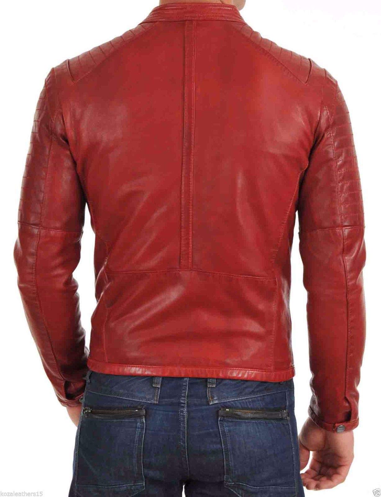 Men's Distressed Leather Jacket - Motorcycle Biker Bomber Jacket with Zipper, Stylish Red Outerwear for Riding & Casual Wear