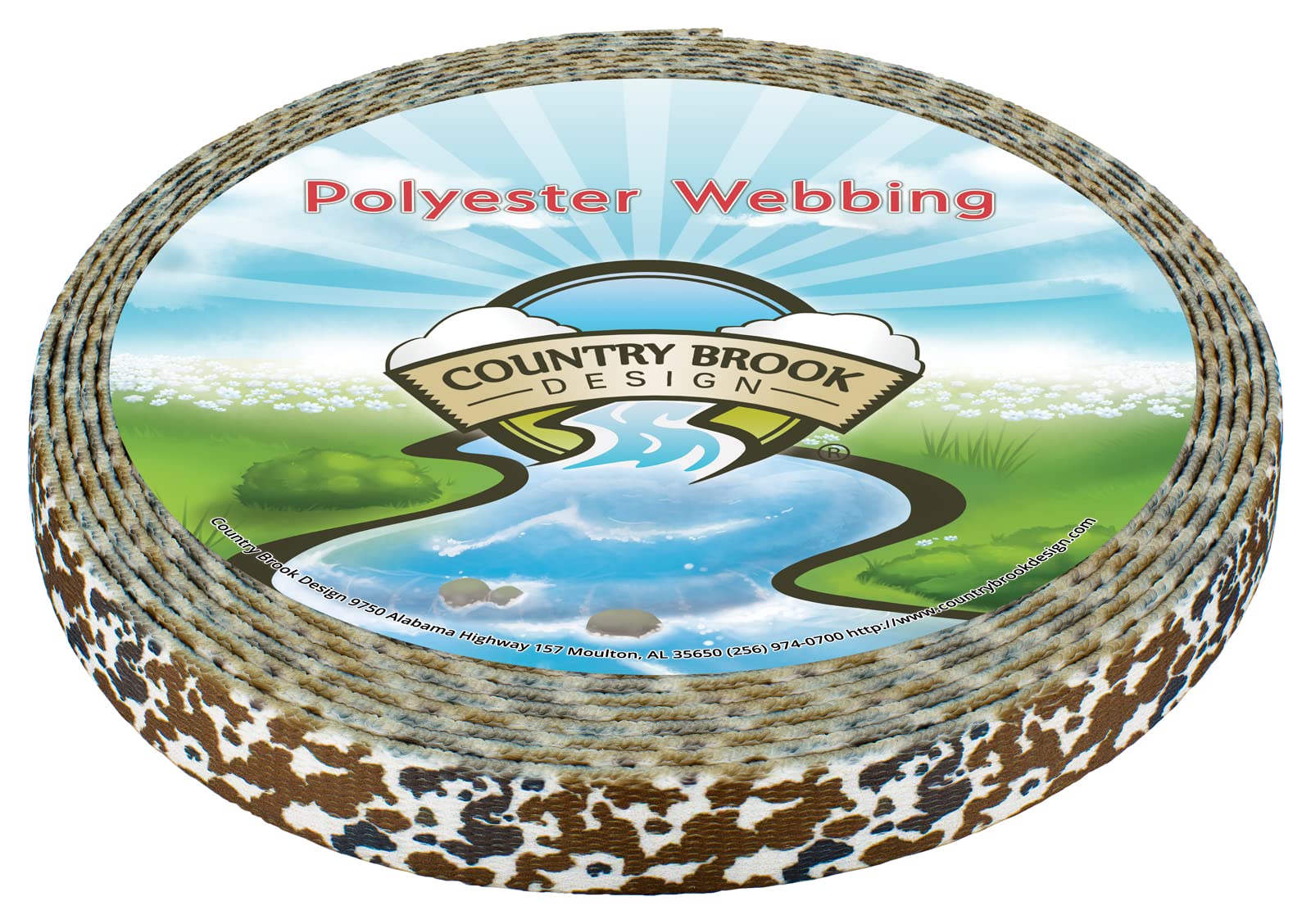Country Brook Design - Stylish Cow Print Polyester Webbing for DIY Crafts, Pet Collars & Fashion Accessories | Durable & Trendy Animal Print Material for Sewing Projects, Handbags & Home Decor