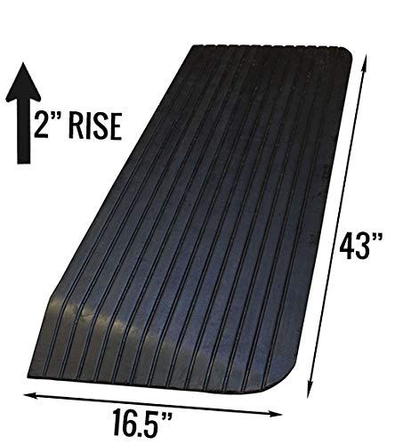RK Safety RK-RTR03 2-Inch Rise Solid Rubber Wheelchair Ramp (Set of 2) - Heavy Duty Threshold Ramps for Scooters, Power Chairs & Mobility Devices - Indoor/Outdoor Use for Homes, Vehicles & Doorways