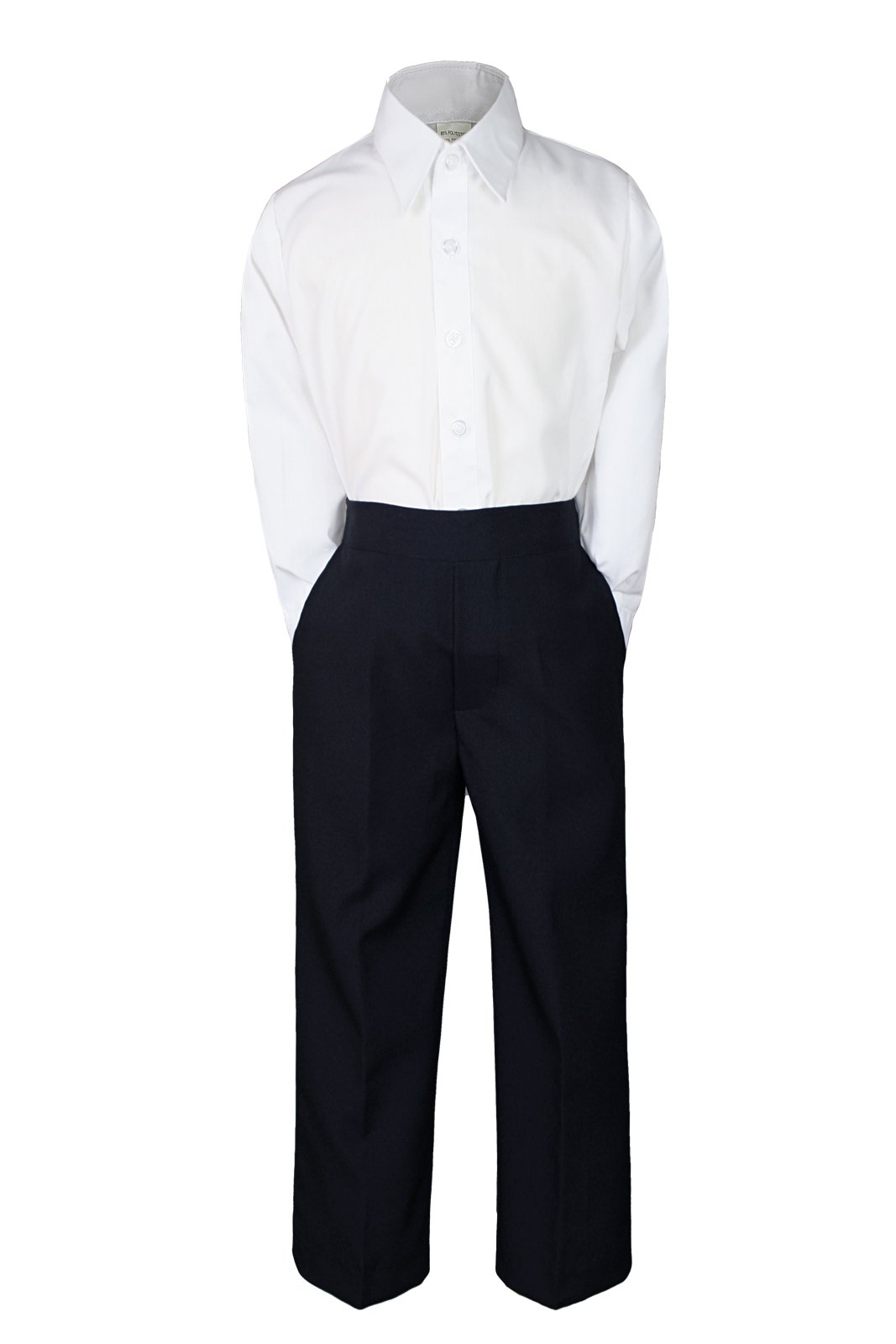 2-Piece Formal Wedding Boys White Shirt & Black Pants Set for Baby to Teen (3T) - Perfect for Weddings, Church, Family Photos & Special Occasions