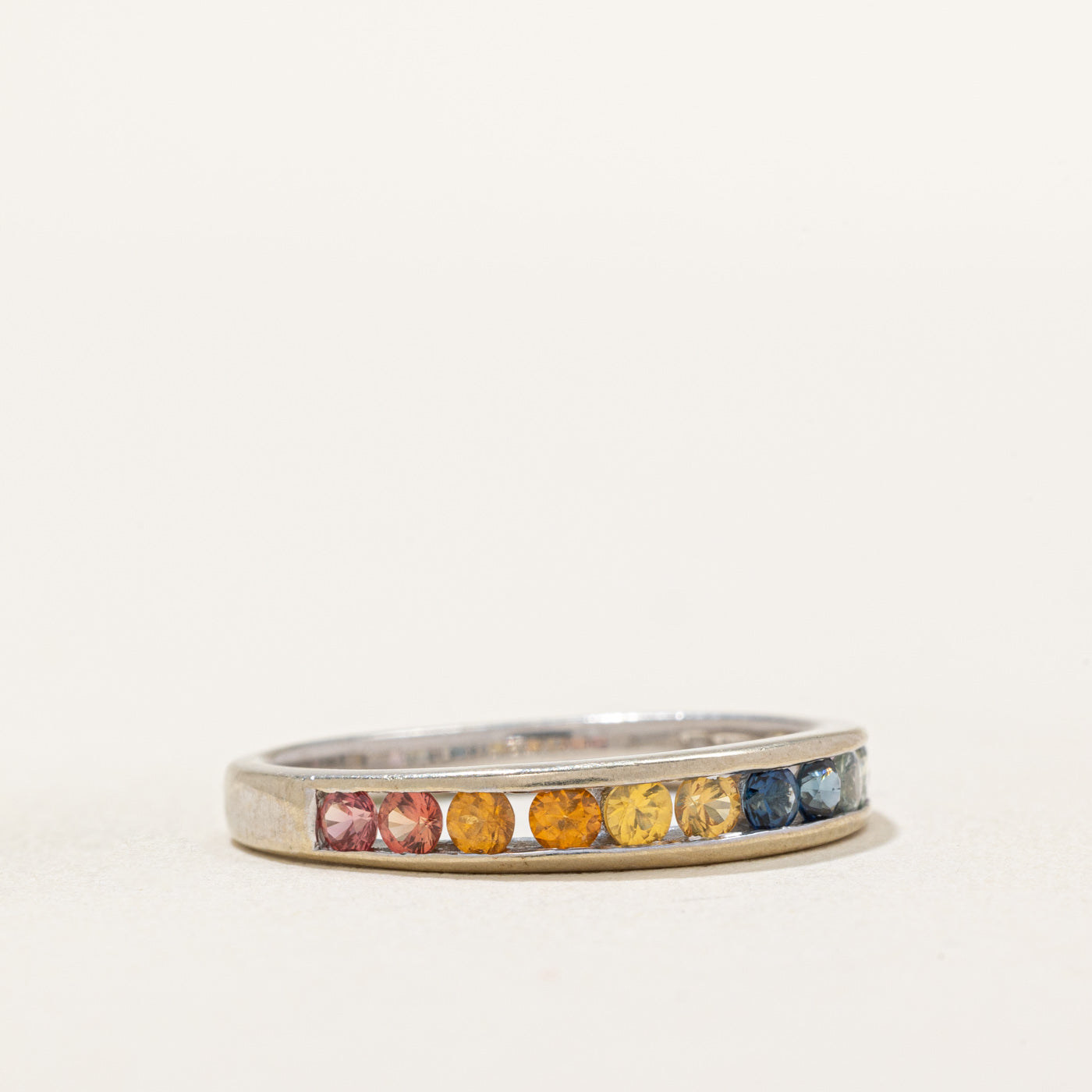 Rainbow Sapphire Semi Eternity Ring | 0.50 Carat Total Weight | Size 7 | Wedding, Anniversary, Engagement Gift for Her | Elegant Stackable Band for Everyday Wear