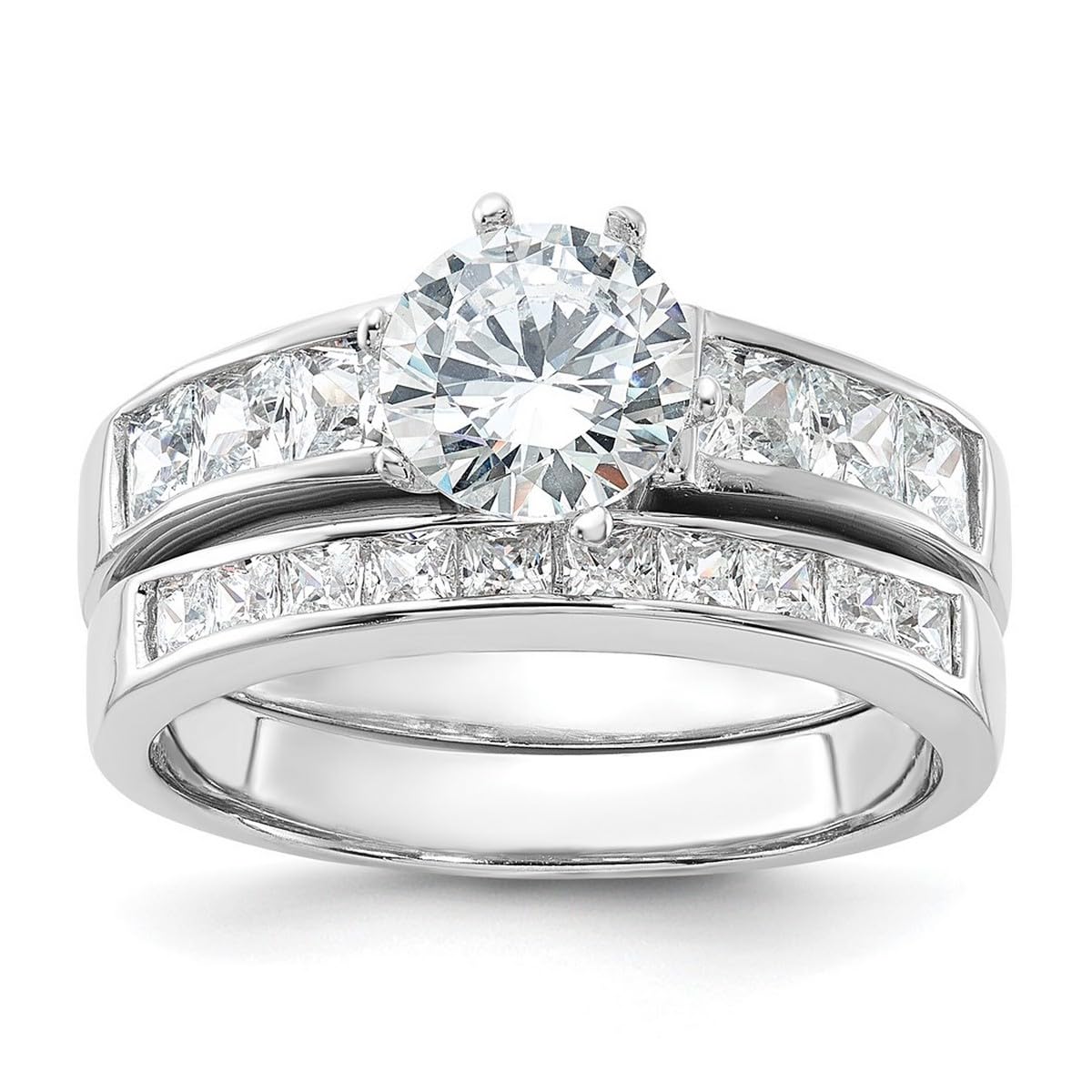 925 Sterling Silver Polished CZ Cubic Zirconia Simulated Diamond Wedding Ring Set for Women - 2 Piece Bridal Jewelry Set, Perfect for Engagement, Anniversary & Everyday Elegance
