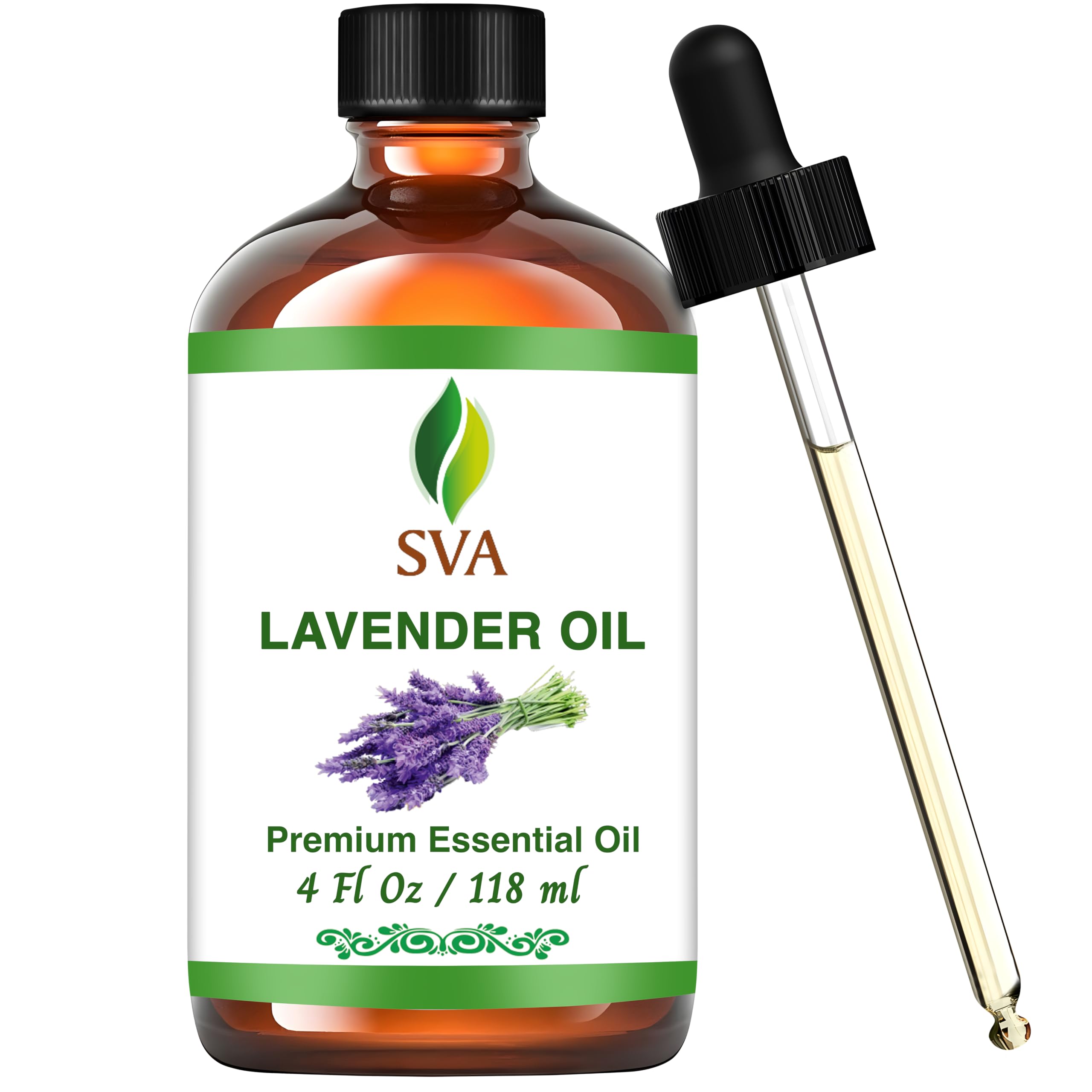 **SVA 100% Pure Lavender Essential Oil – 4 Fl Oz (120ml) – Natural Aromatherapy Oil for Diffusers, Hair & Skin Care, Massage, Soap & Candle Making – Includes Dropper – Perfect for Relaxation, Stress Relief & Home Spa**