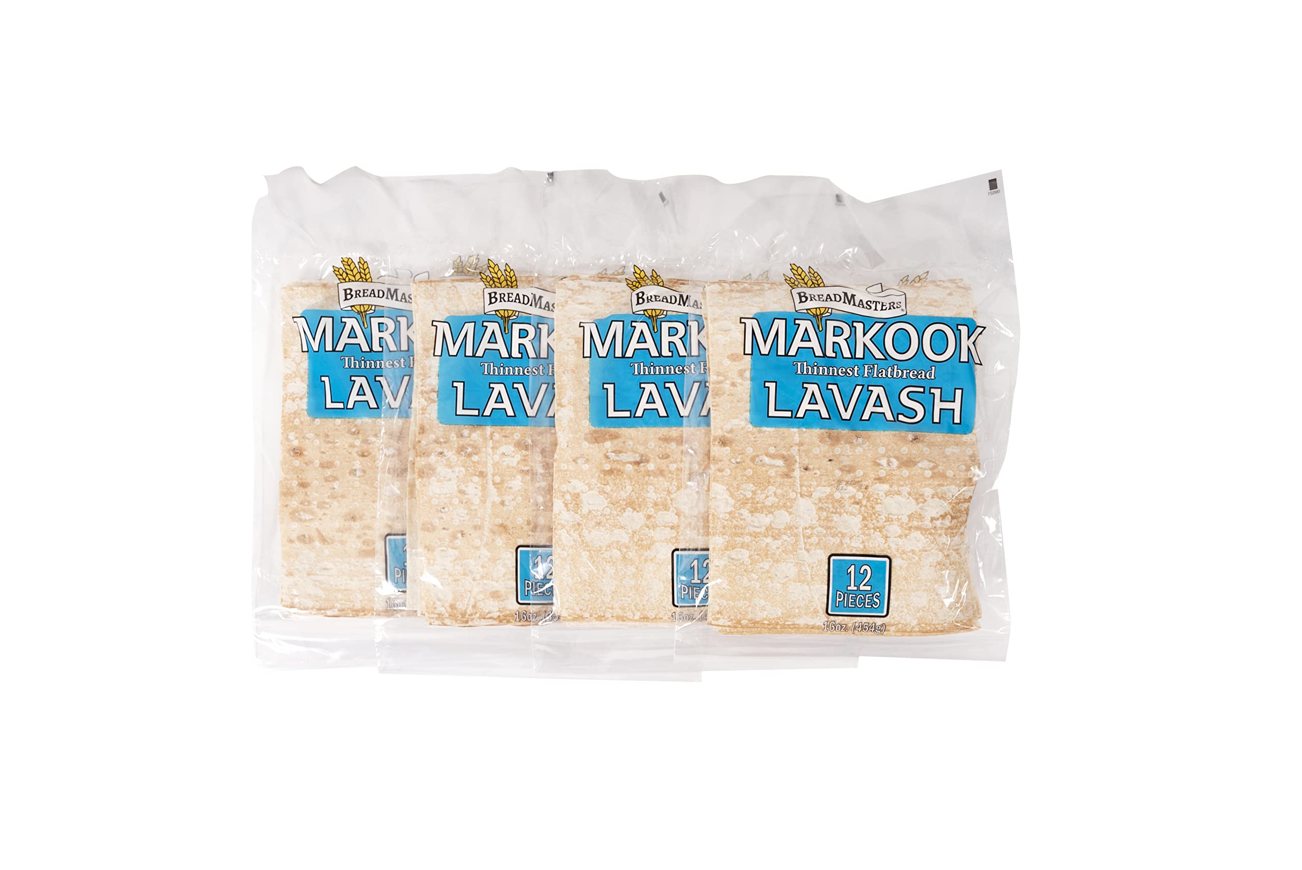 Markook Lavash Thinnest Flat Bread - 4-Pack (48 Count) | 9x12 Inch Soft Middle Eastern Bread for Wraps, Sandwiches & Dips | Authentic by Breadmasters | Perfect for Picnics, Parties & Quick Meals