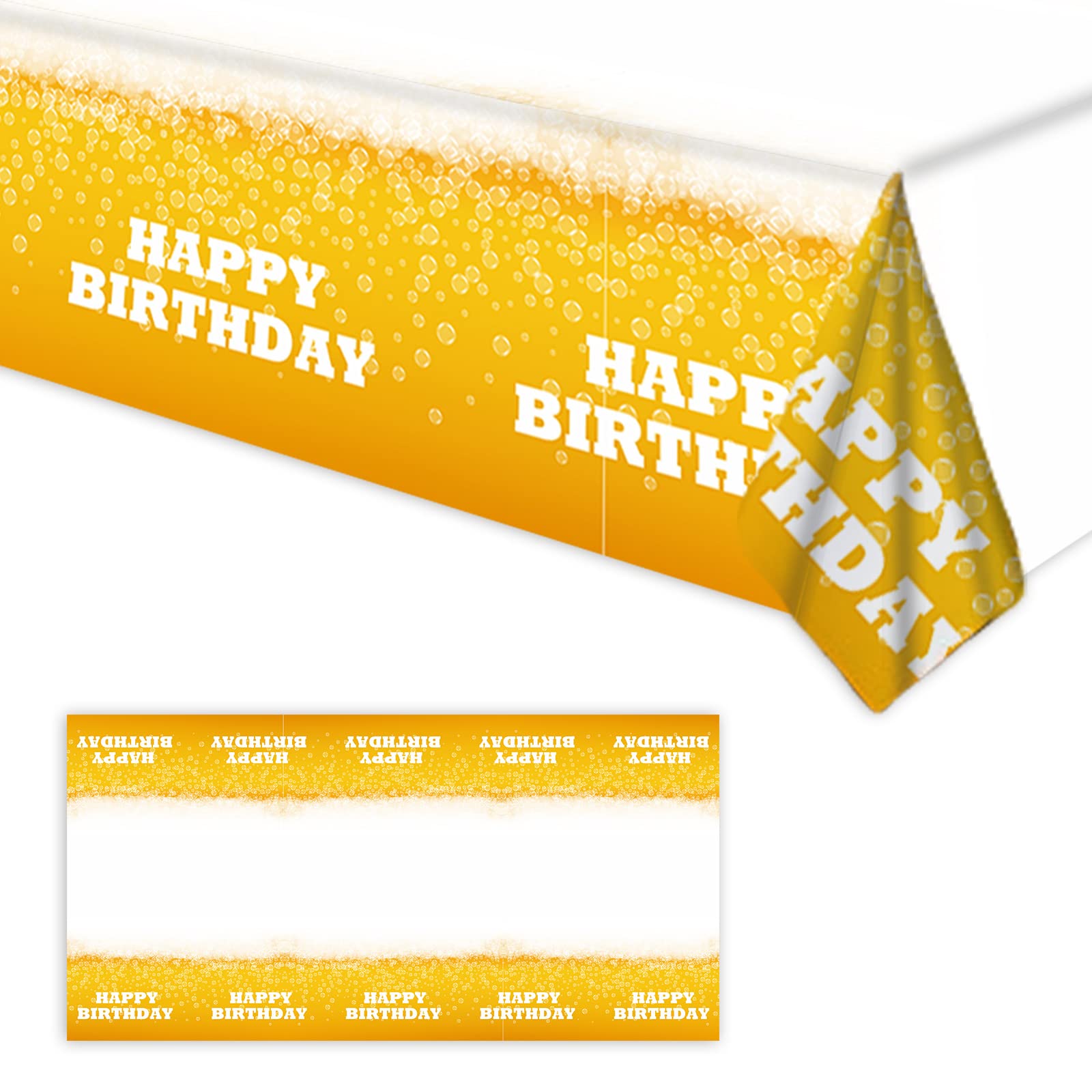 Happy Birthday Party Tablecloth - Gold Yellow Plastic Table Cover for Baby Shower, Boys & Girls Birthday Party Decorations - Perfect for Indoor Celebrations, Camping, and Outdoor Events