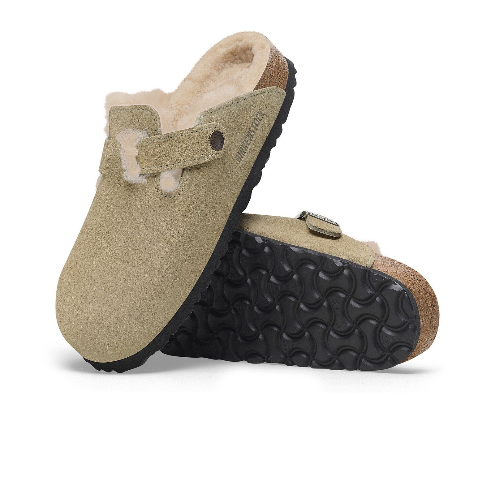 Birkenstock Boston Narrow Clog for Women - Taupe Suede & Sandcastle Shearling Comfort Shoes | Perfect for Home, Office & Casual Wear