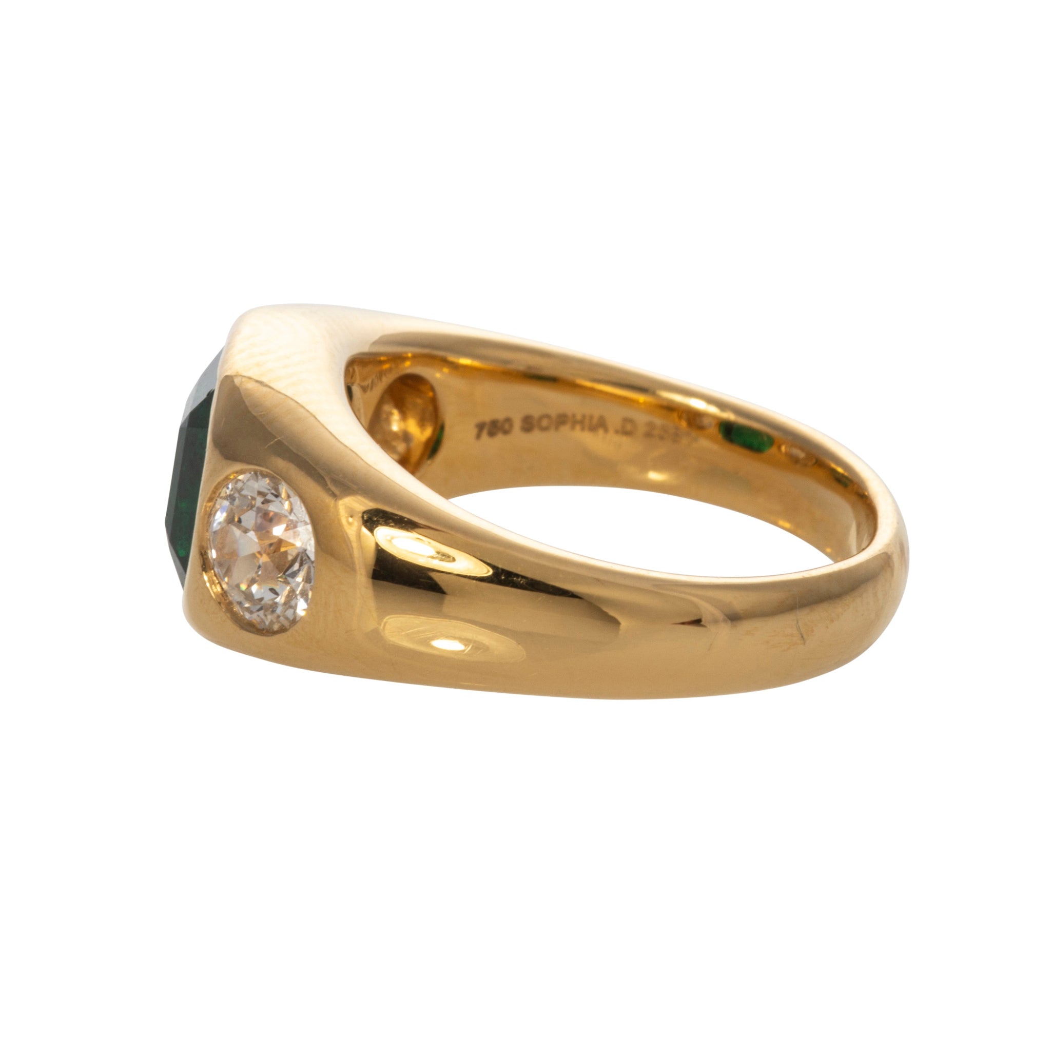 1.87ct Natural Emerald & Diamond Three Stone 18K Gold Gypsy Ring for Women | Vintage Engagement, Wedding, Anniversary Jewelry Gift