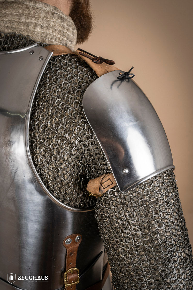 15th Century Medieval Pauldrons - 2.5mm Polished Steel Shoulder Armor for Renaissance Fairs, LARP & Historical Reenactment